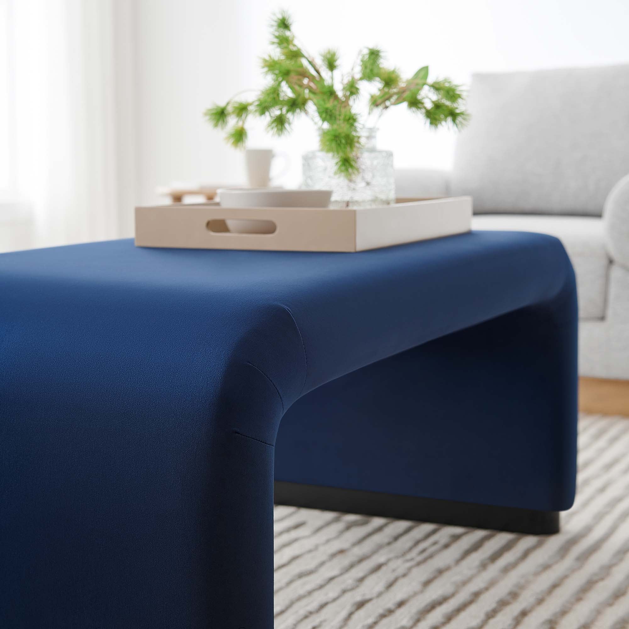 Koda Performance Velvet Waterfall Ottoman, Black Midnight Blue