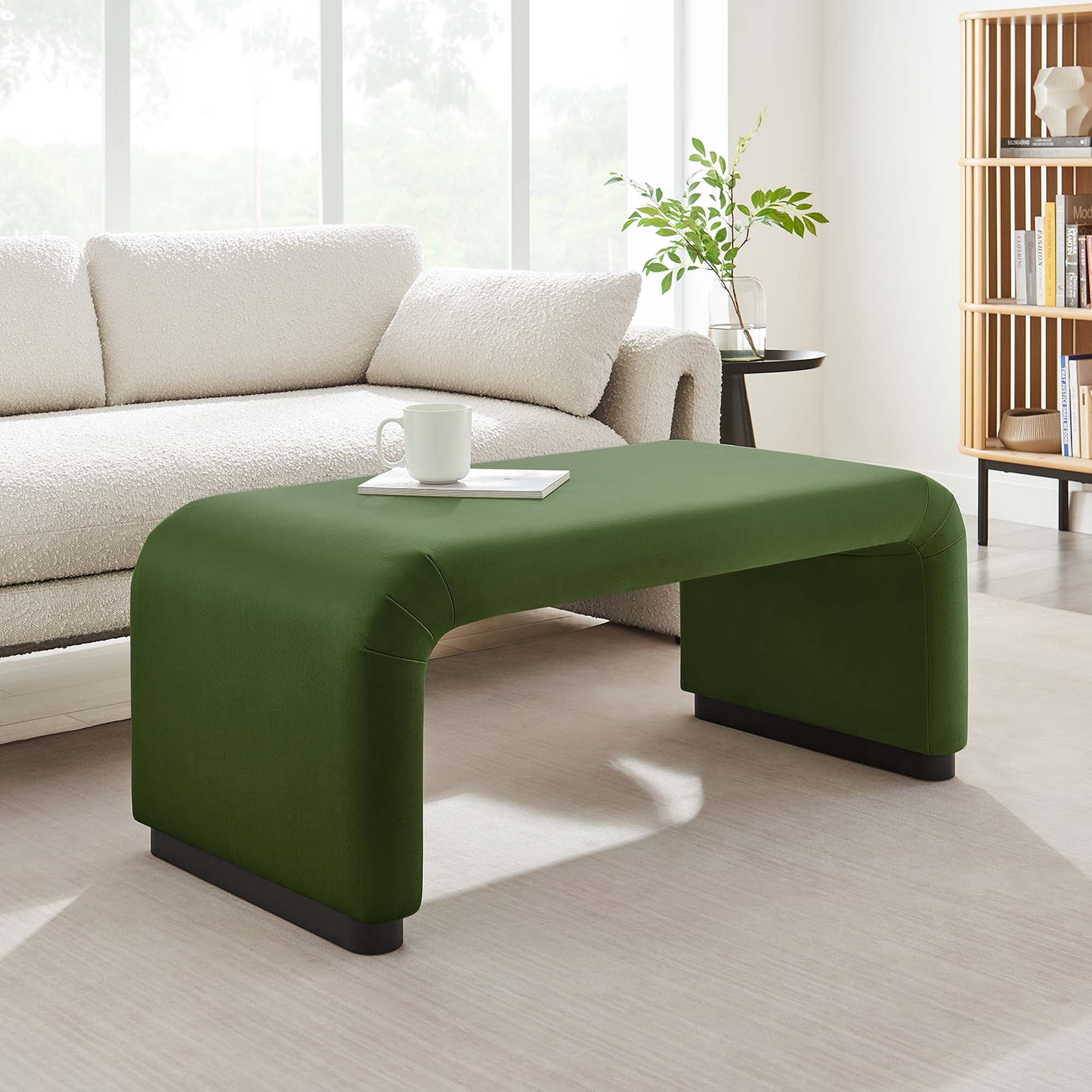 Koda Performance Velvet Waterfall Ottoman, Black Moss Green