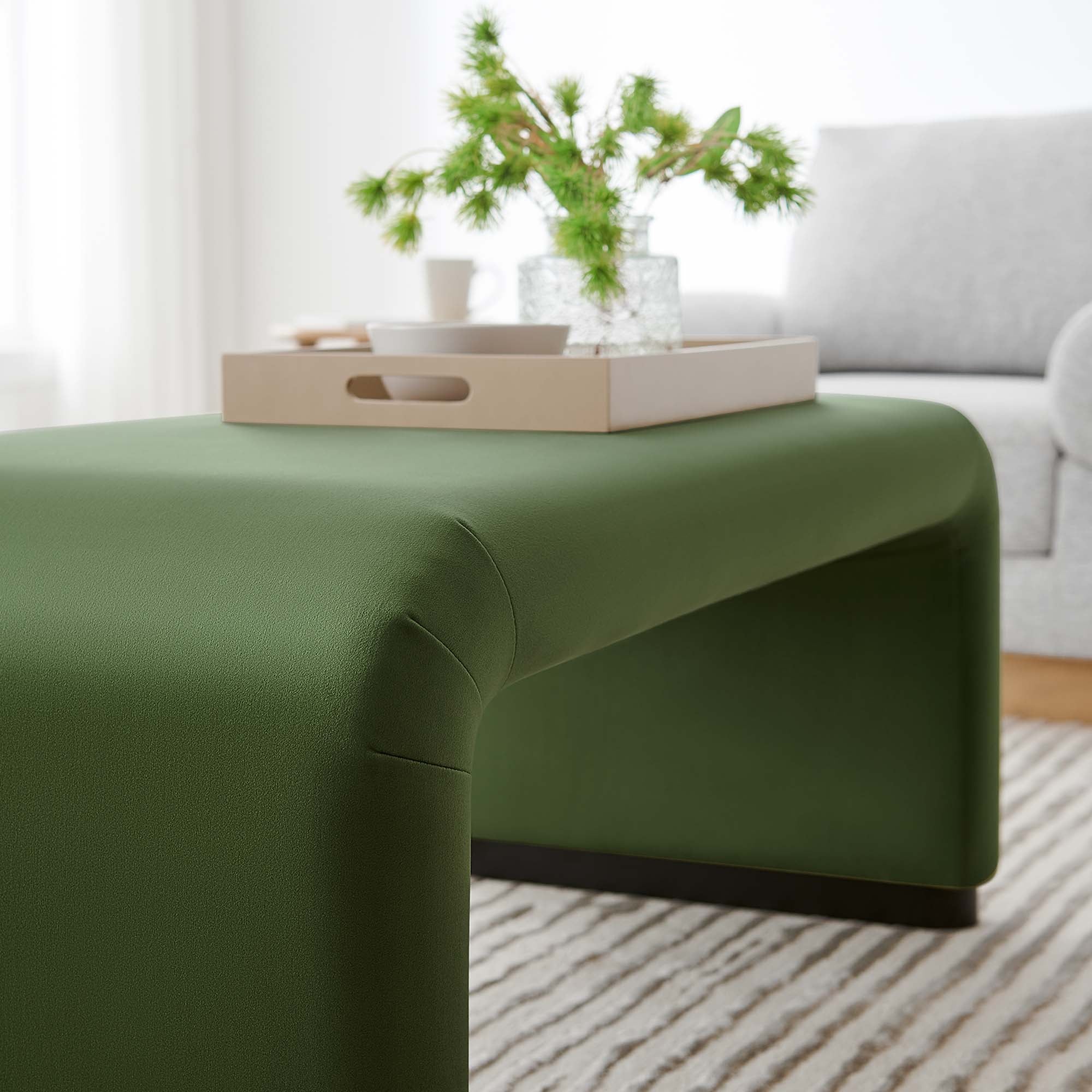 Koda Performance Velvet Waterfall Ottoman, Black Moss Green