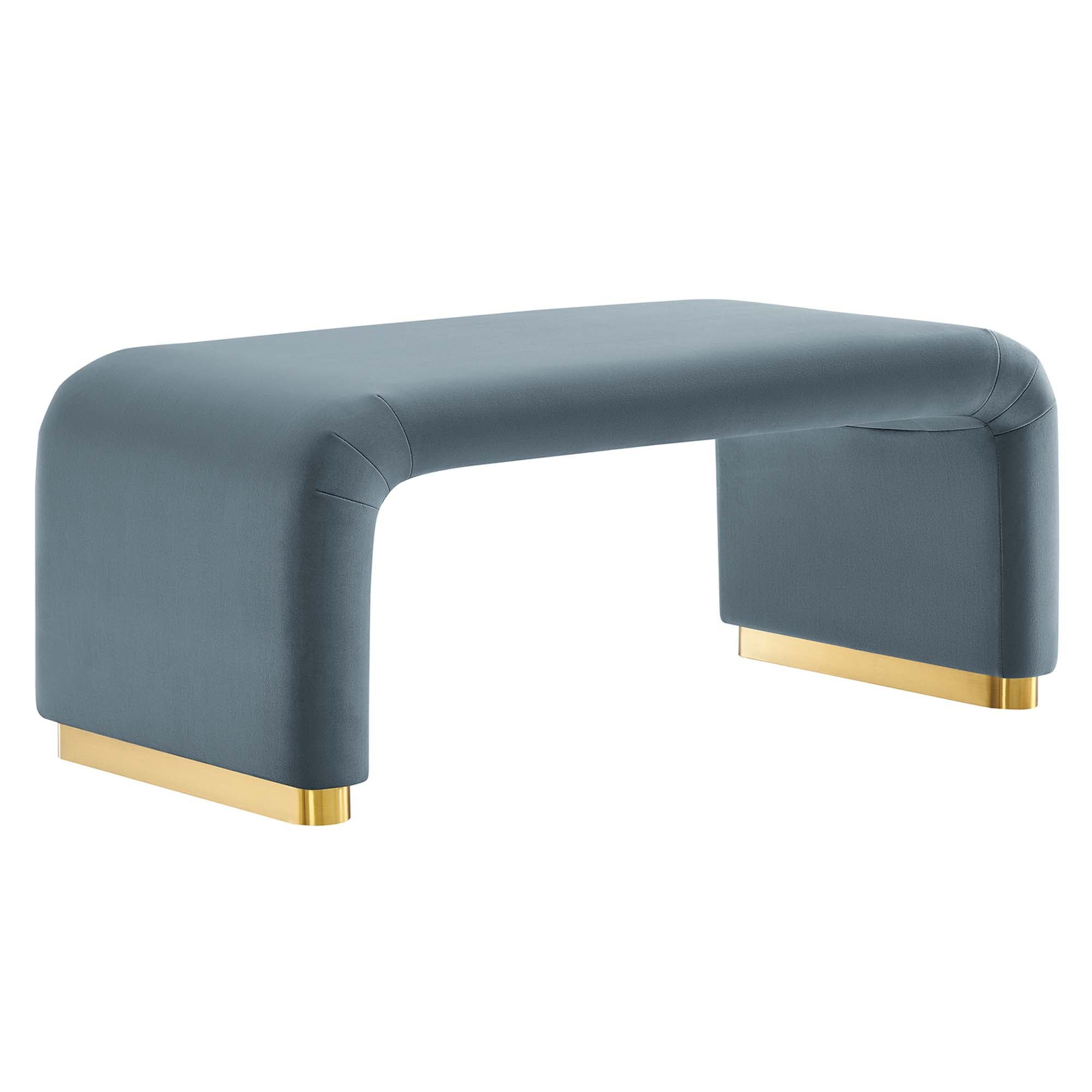 Koda Performance Velvet Waterfall Ottoman, Brass Cadet Blue