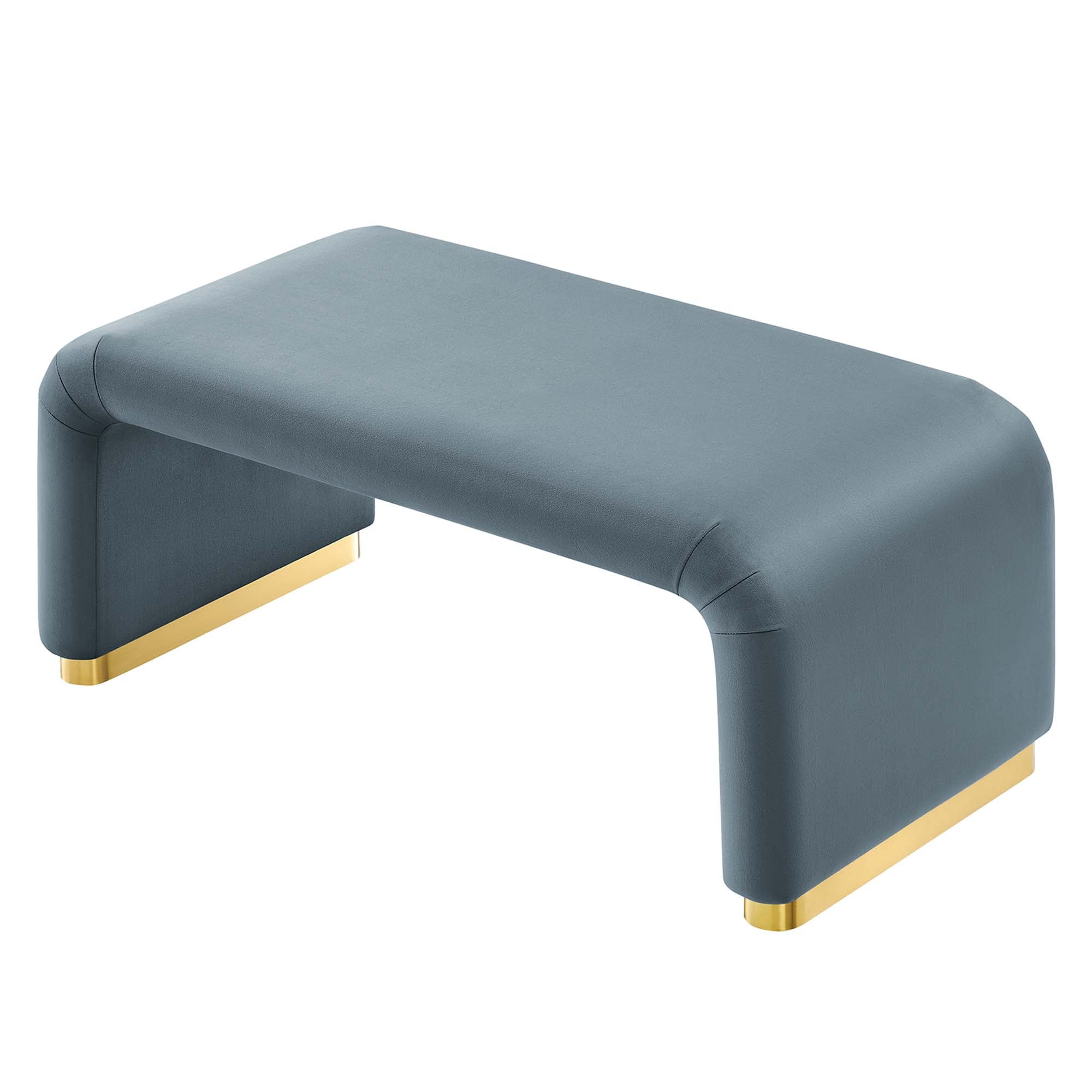 Koda Performance Velvet Waterfall Ottoman, Brass Cadet Blue
