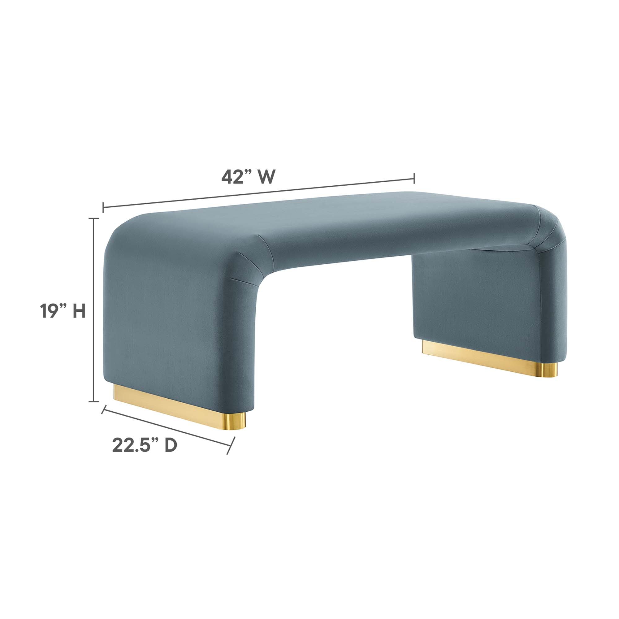 Koda Performance Velvet Waterfall Ottoman, Brass Cadet Blue