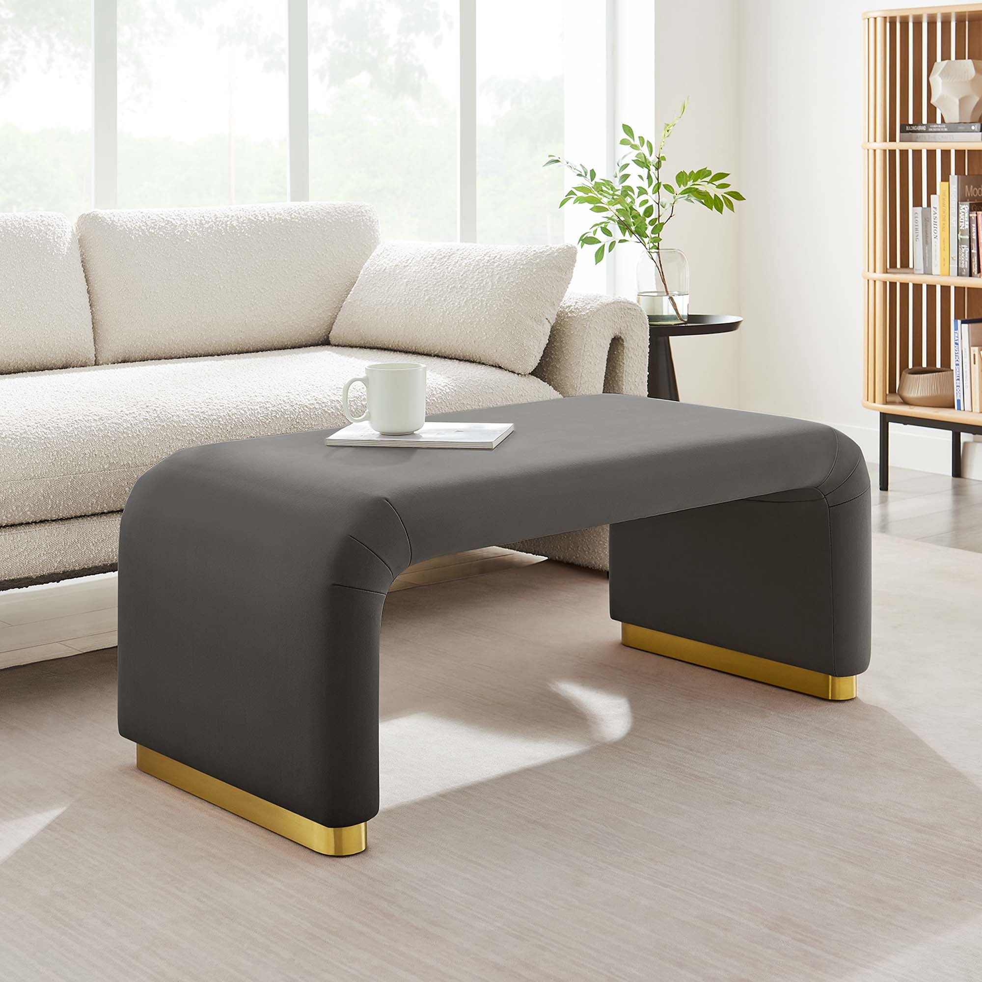 Koda Performance Velvet Waterfall Ottoman, Brass Storm Gray