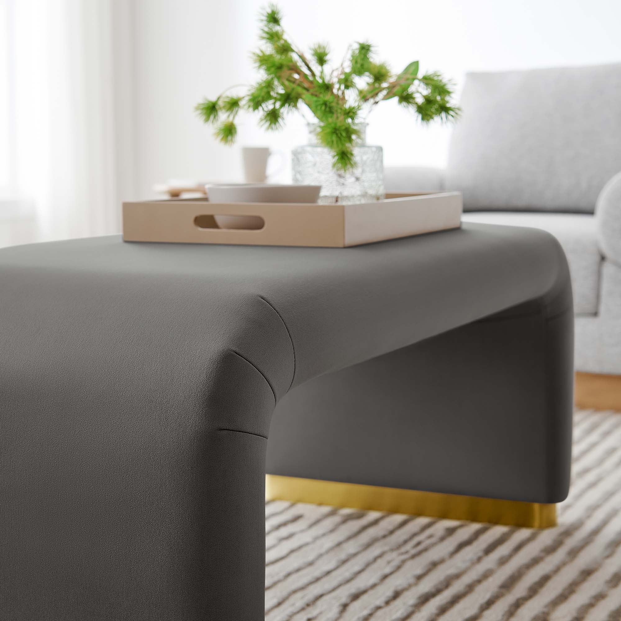 Koda Performance Velvet Waterfall Ottoman, Brass Storm Gray