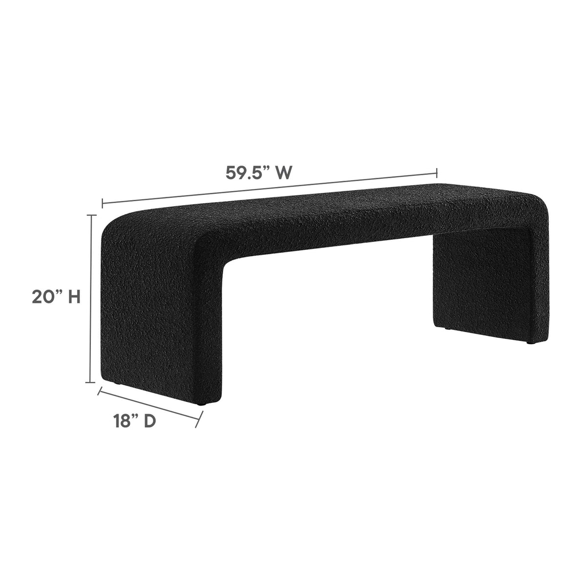 Simba Boucle Fabric Waterfall Long Bench, Black