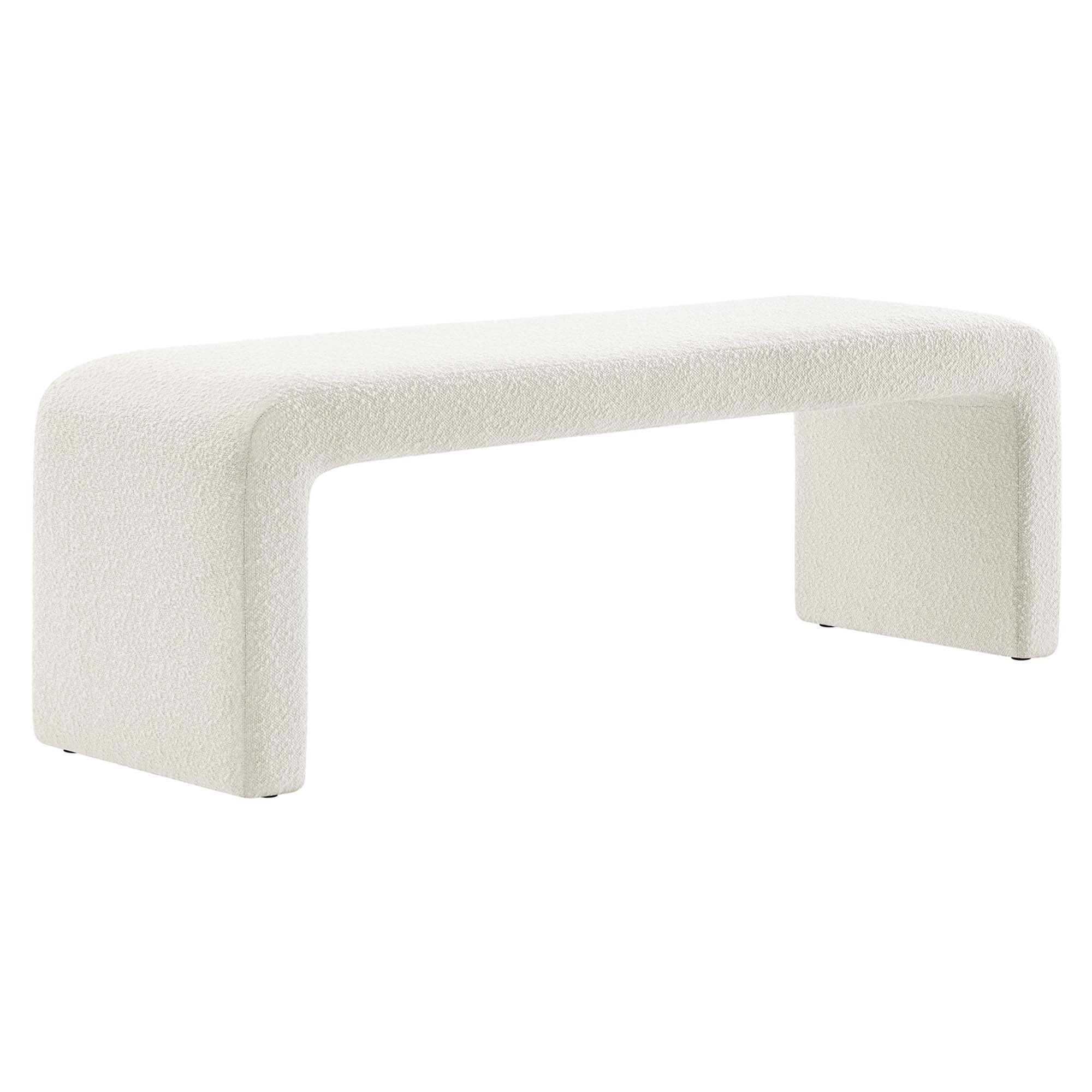 Simba Boucle Fabric Waterfall Long Bench, Ivory