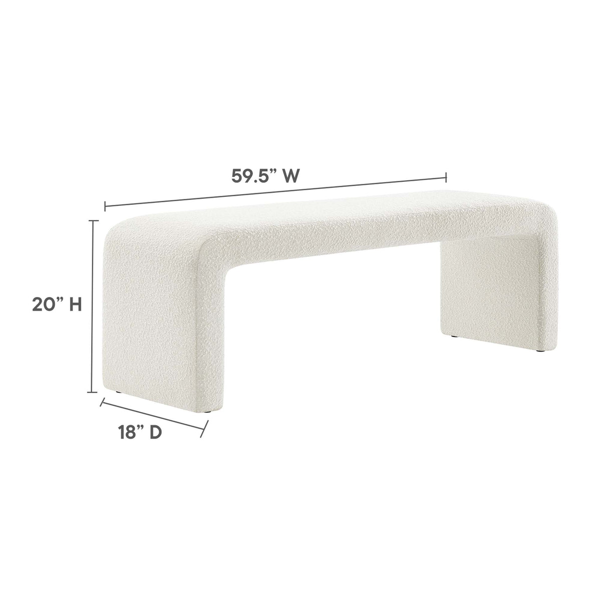 Simba Boucle Fabric Waterfall Long Bench, Ivory