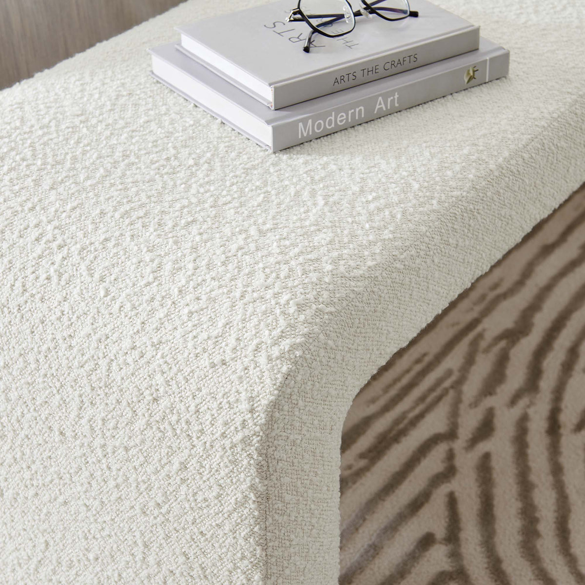Simba Boucle Fabric Waterfall Long Bench, Ivory