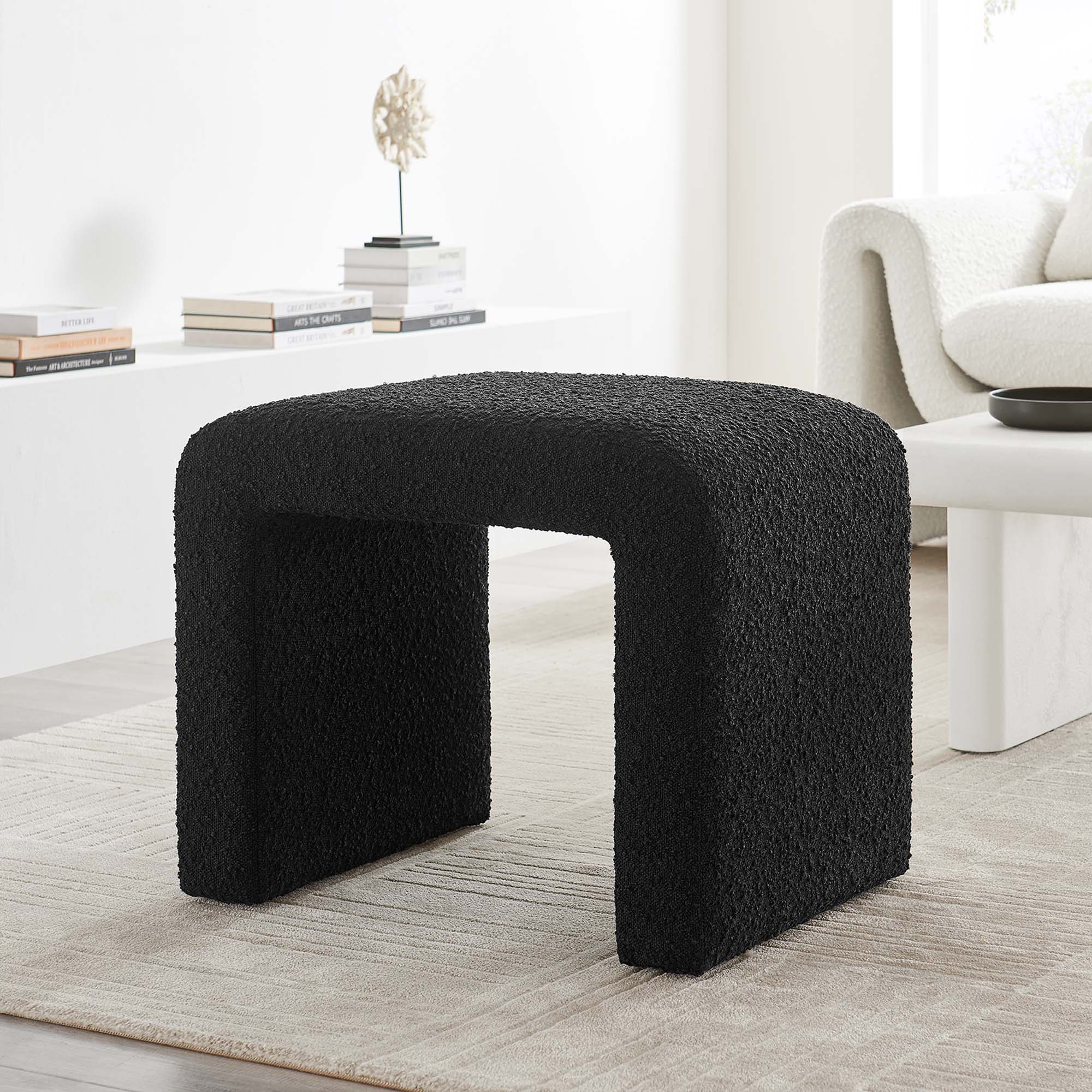 Simba Boucle Fabric Waterfall Stool, Black