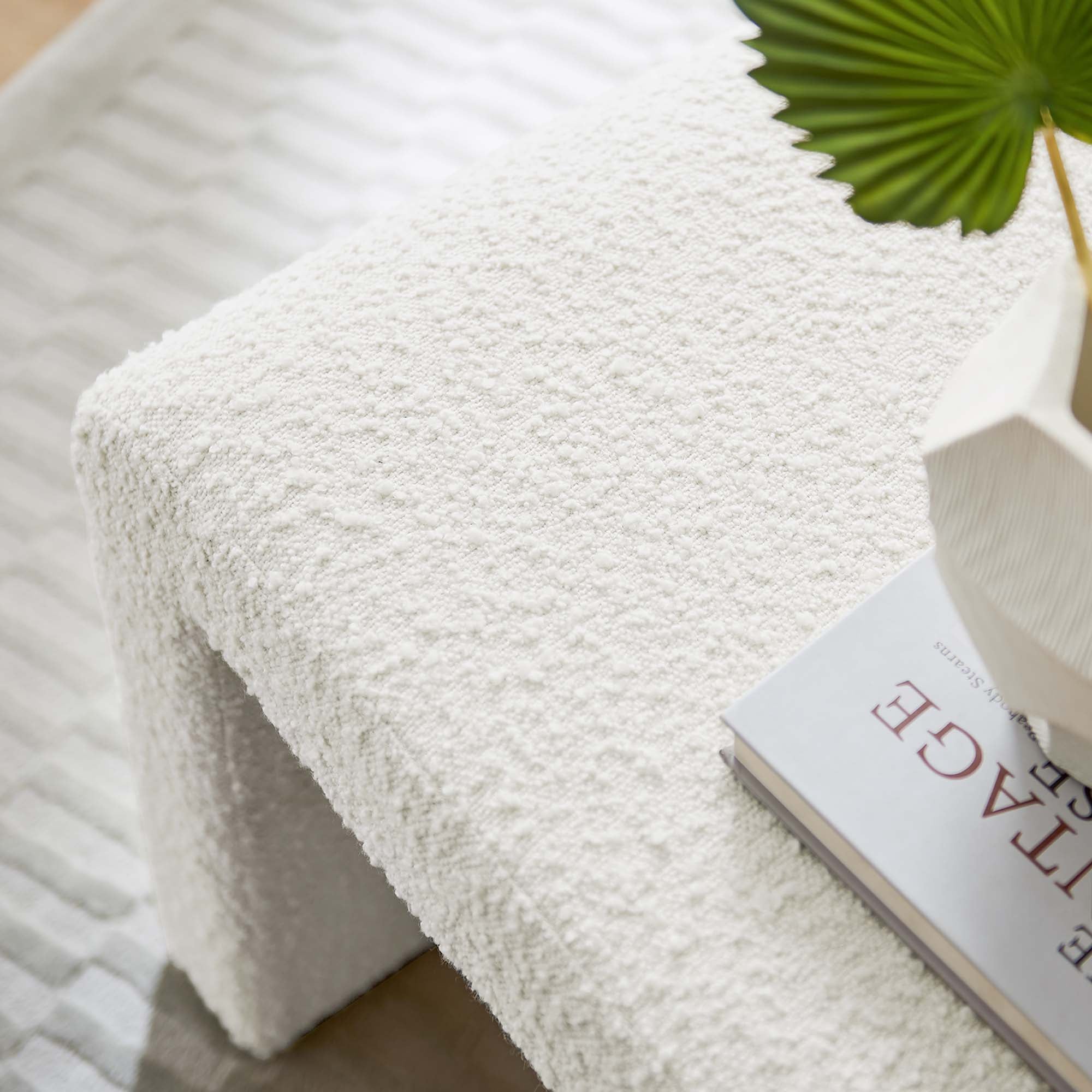 Simba Boucle Fabric Waterfall Stool, Ivory