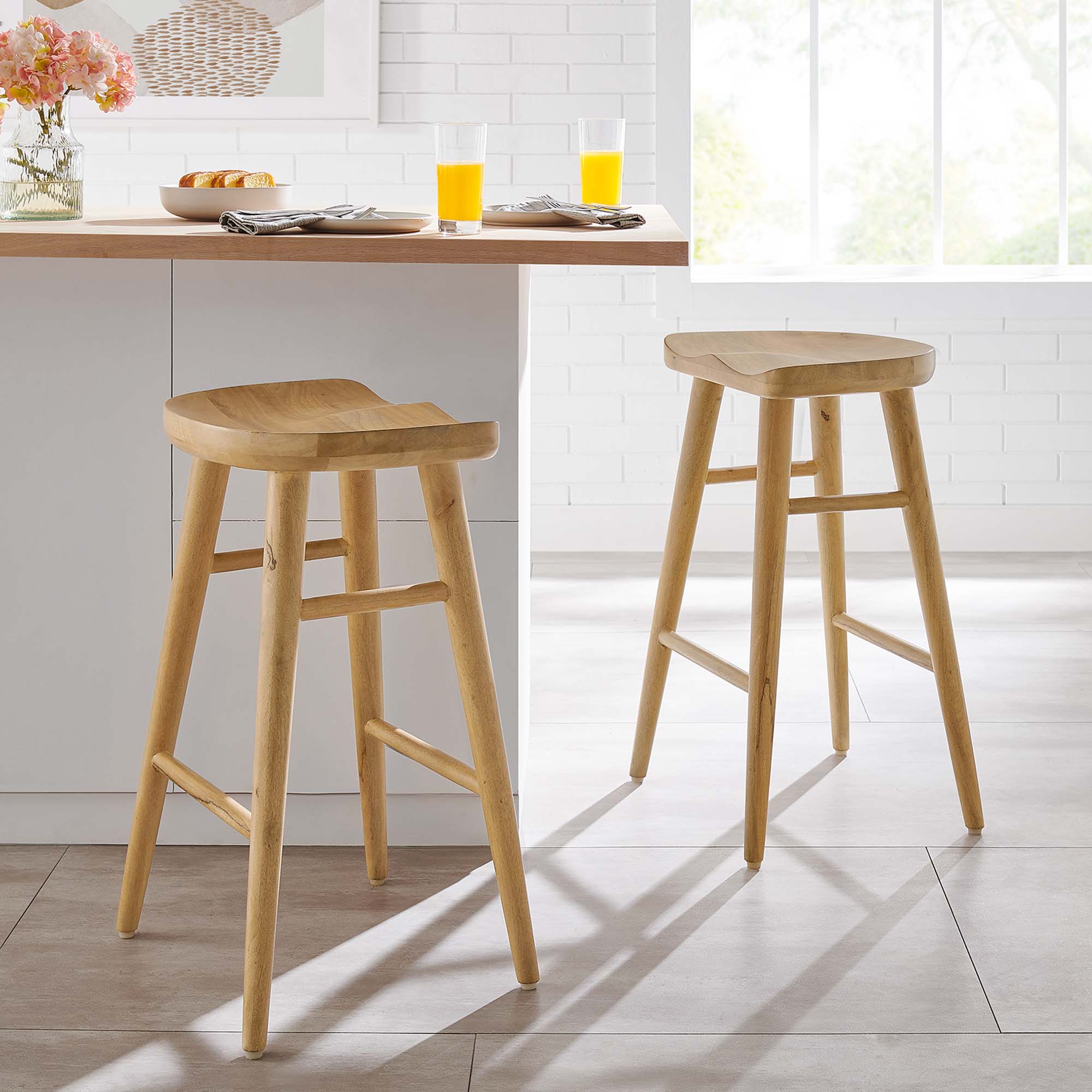 Saville Backless Wood Counter Stools Set of 2, Oak