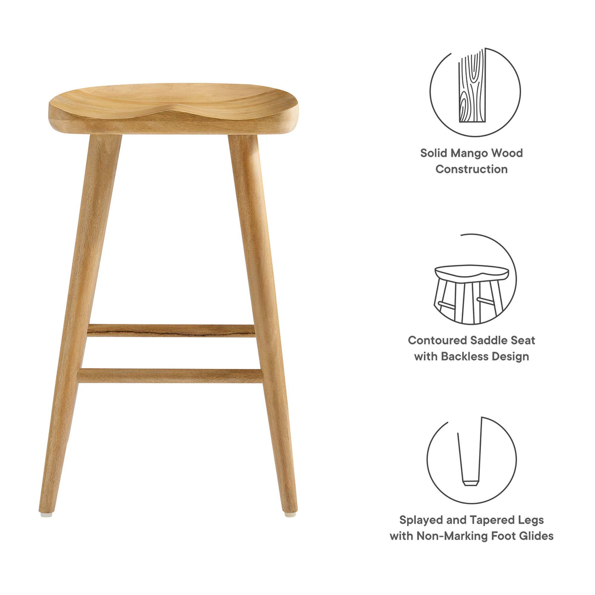 Saville Backless Wood Counter Stools Set of 2, Oak