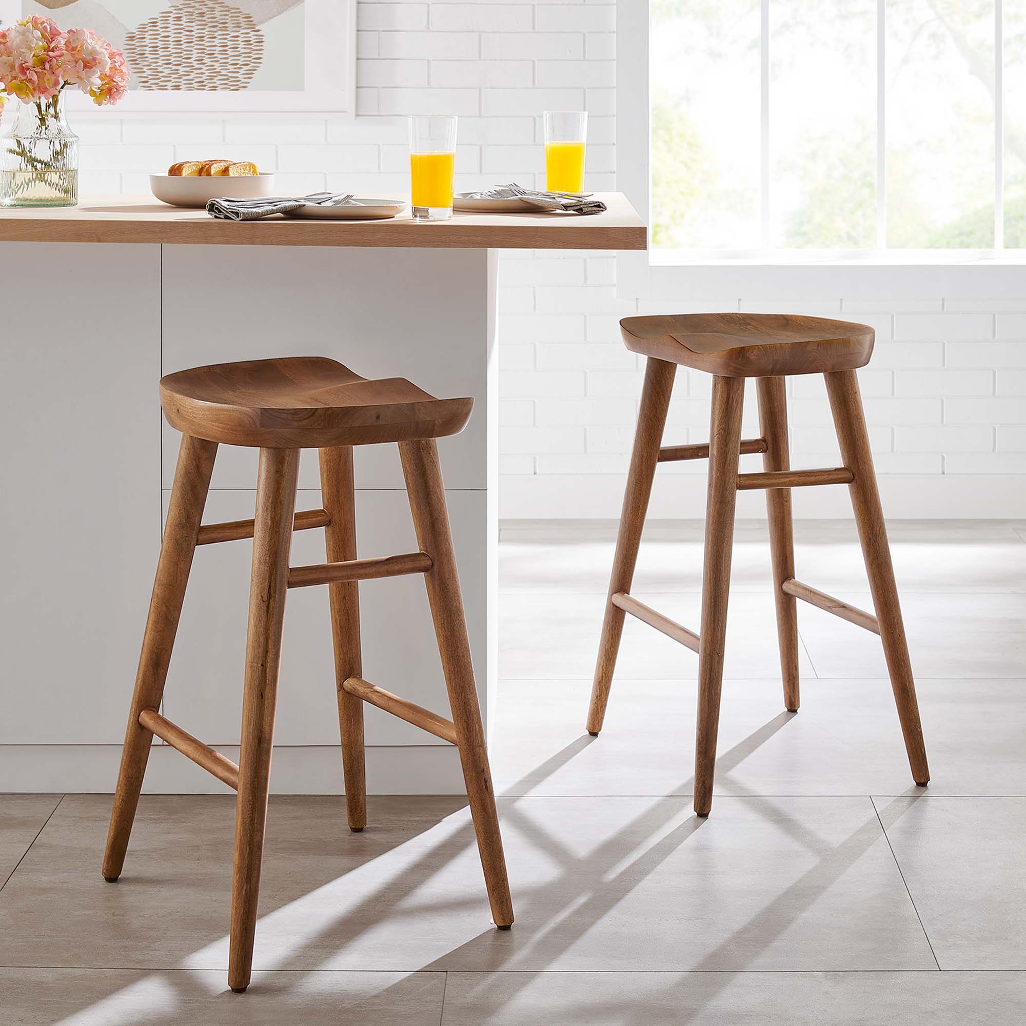 Saville Backless Wood Counter Stools Set of 2, Walnut
