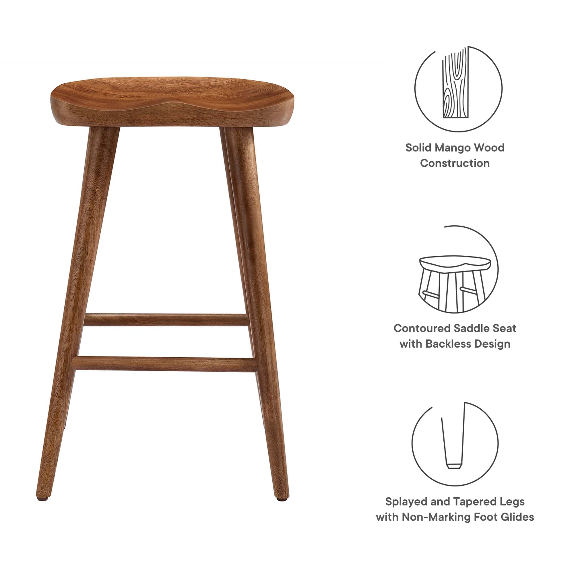 Saville Backless Wood Counter Stools Set of 2, Walnut