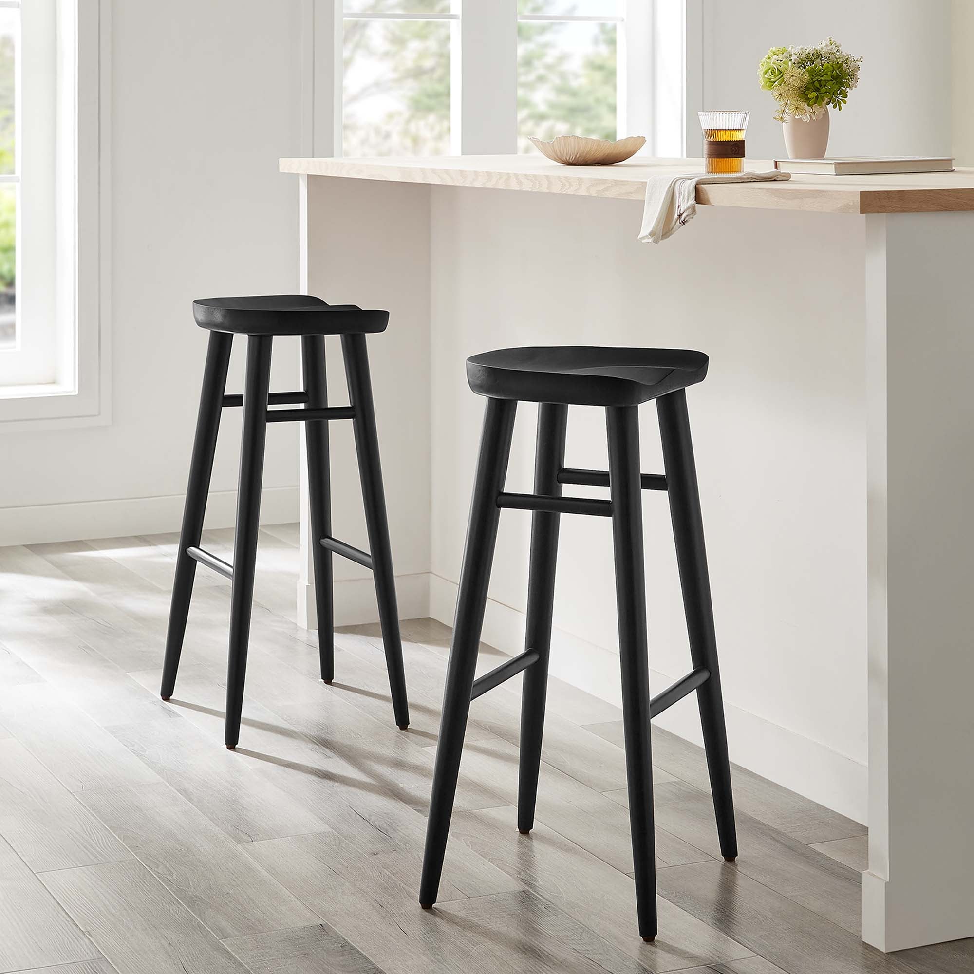 Saville Backless Wood Bar Stools Set of 2, Black