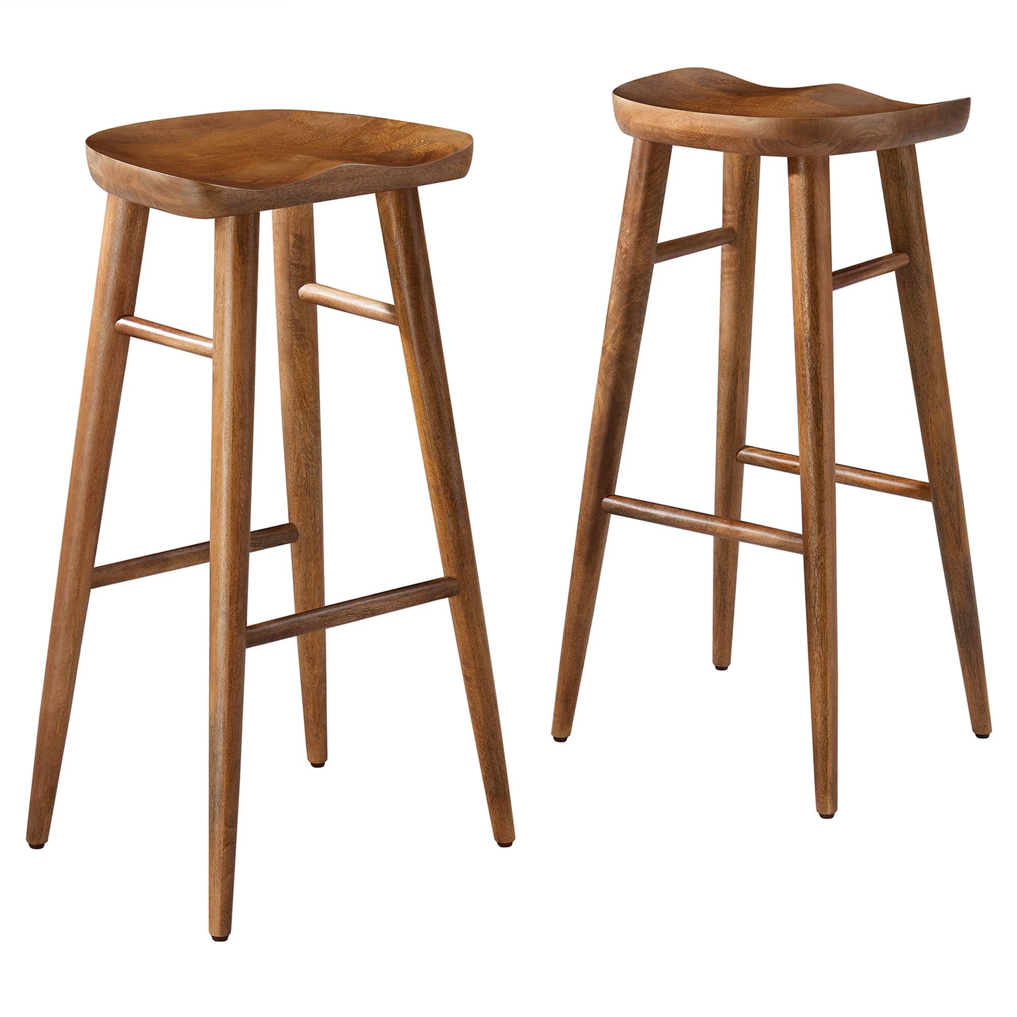 Saville Backless Wood Bar Stools Set of 2, Walnut