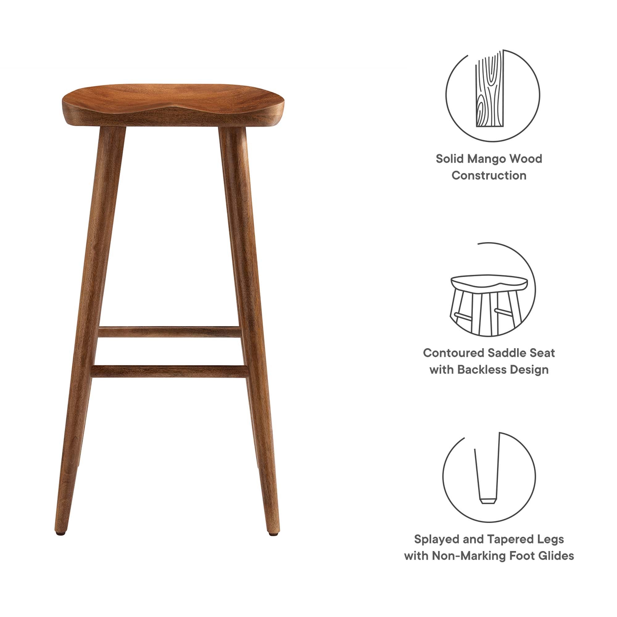 Saville Backless Wood Bar Stools Set of 2, Walnut