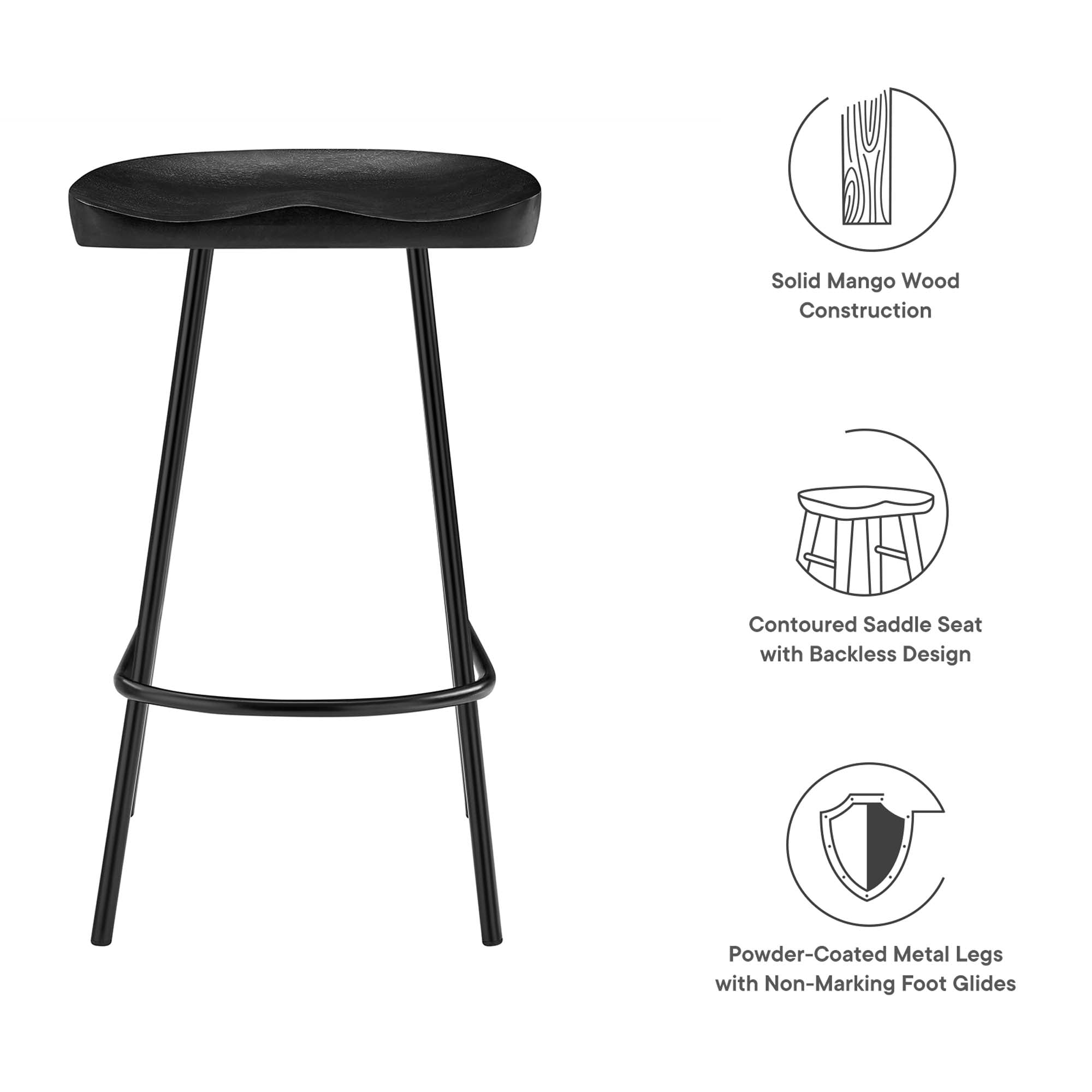 Concord Backless Wood Counter Stools Set of 2, Black