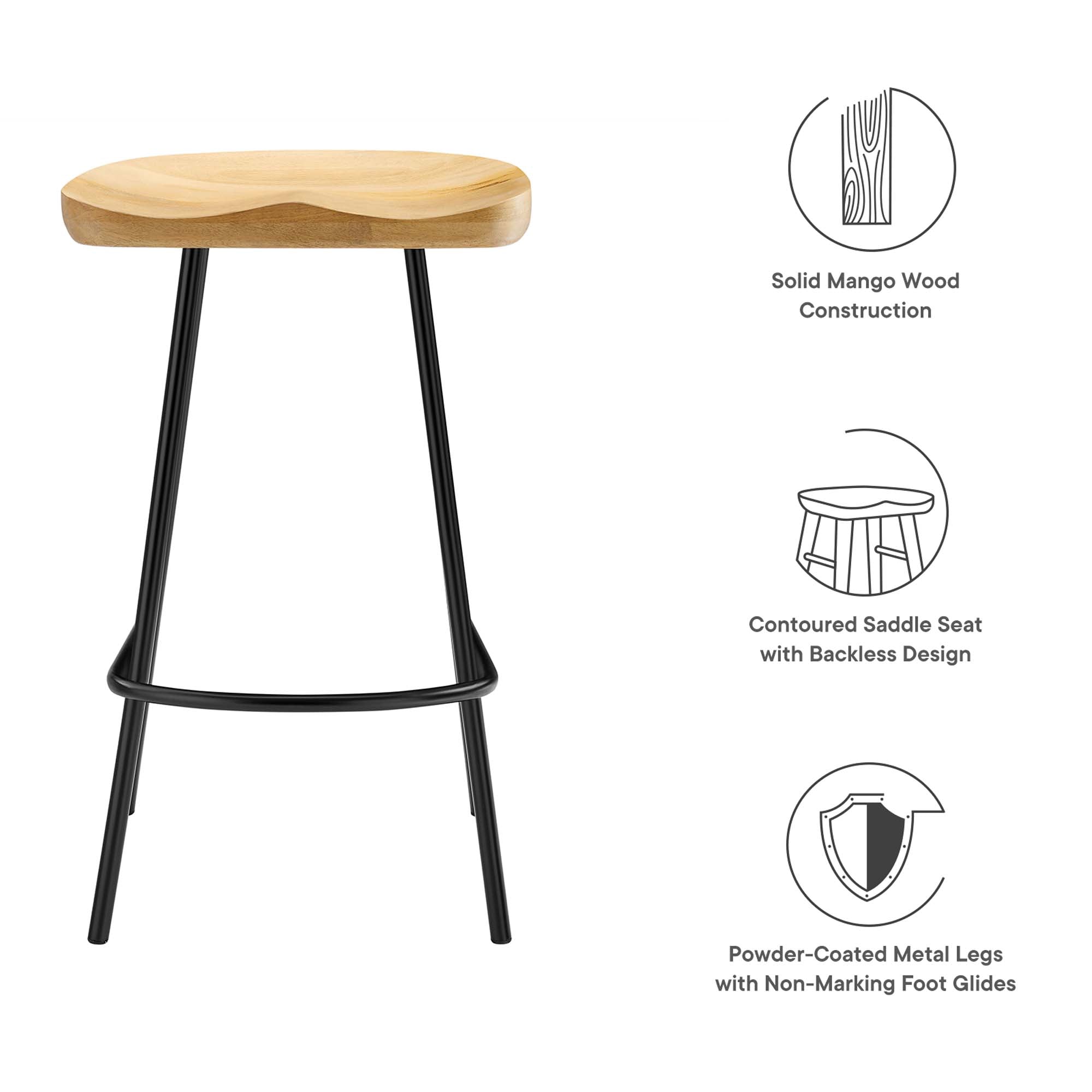 Concord Backless Wood Counter Stools Set of 2, Oak