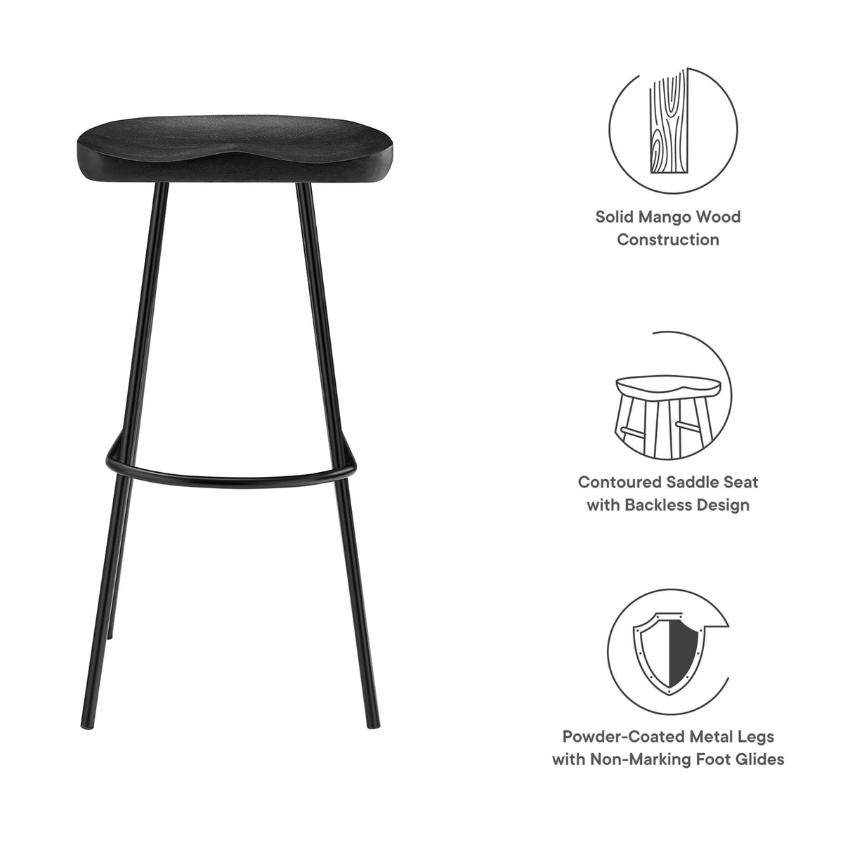 Concord Backless Wood Bar Stools Set of 2, Black