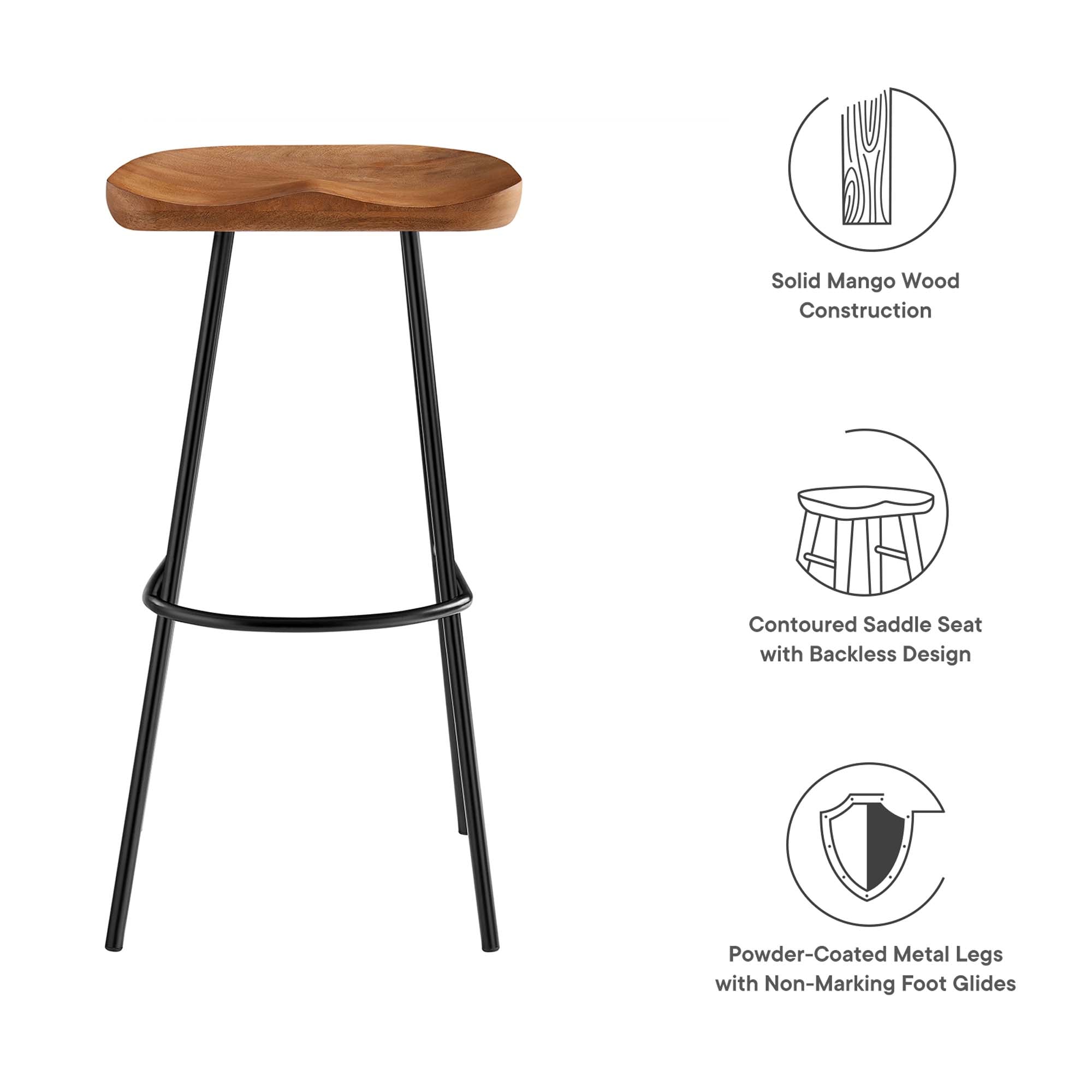 Concord Backless Wood Bar Stools Set of 2, Walnut