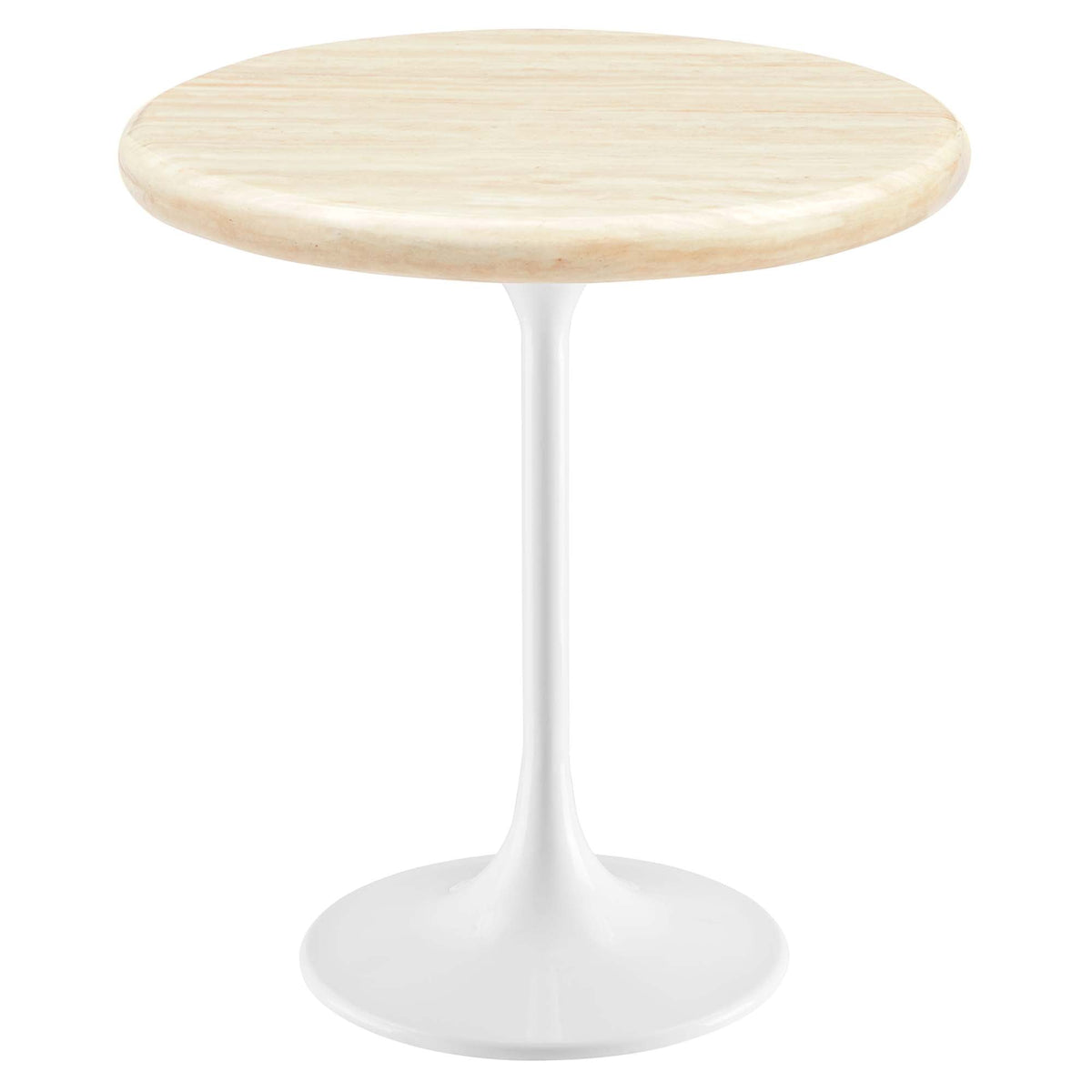 Lippa 20" Round Faux Travertine Side Table, White Travertine