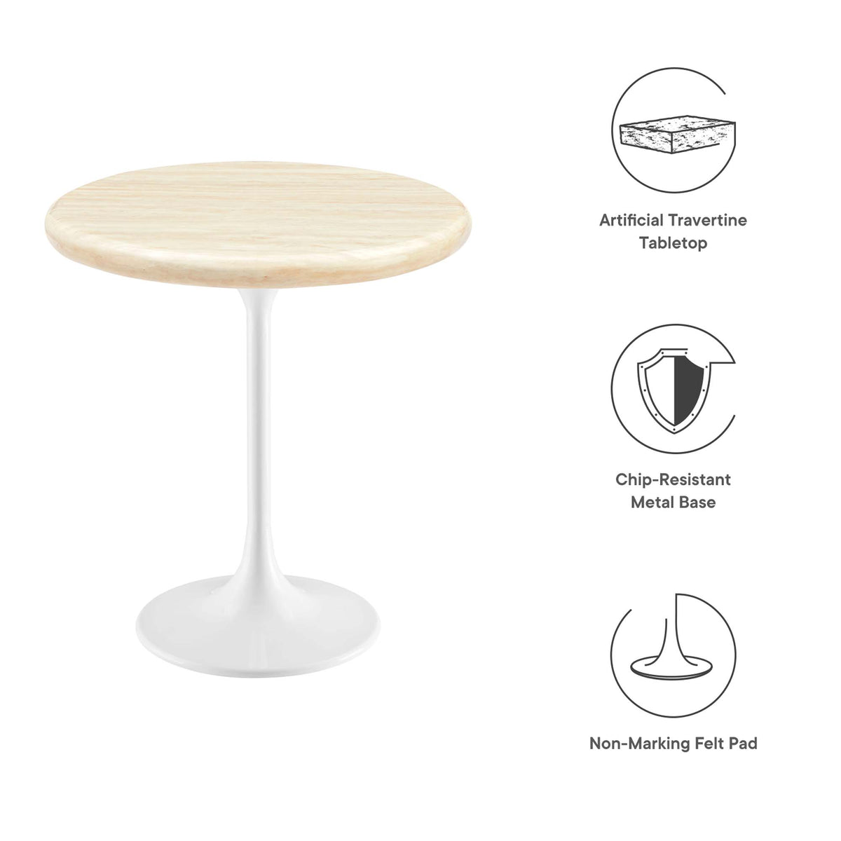 Lippa 20" Round Faux Travertine Side Table, White Travertine