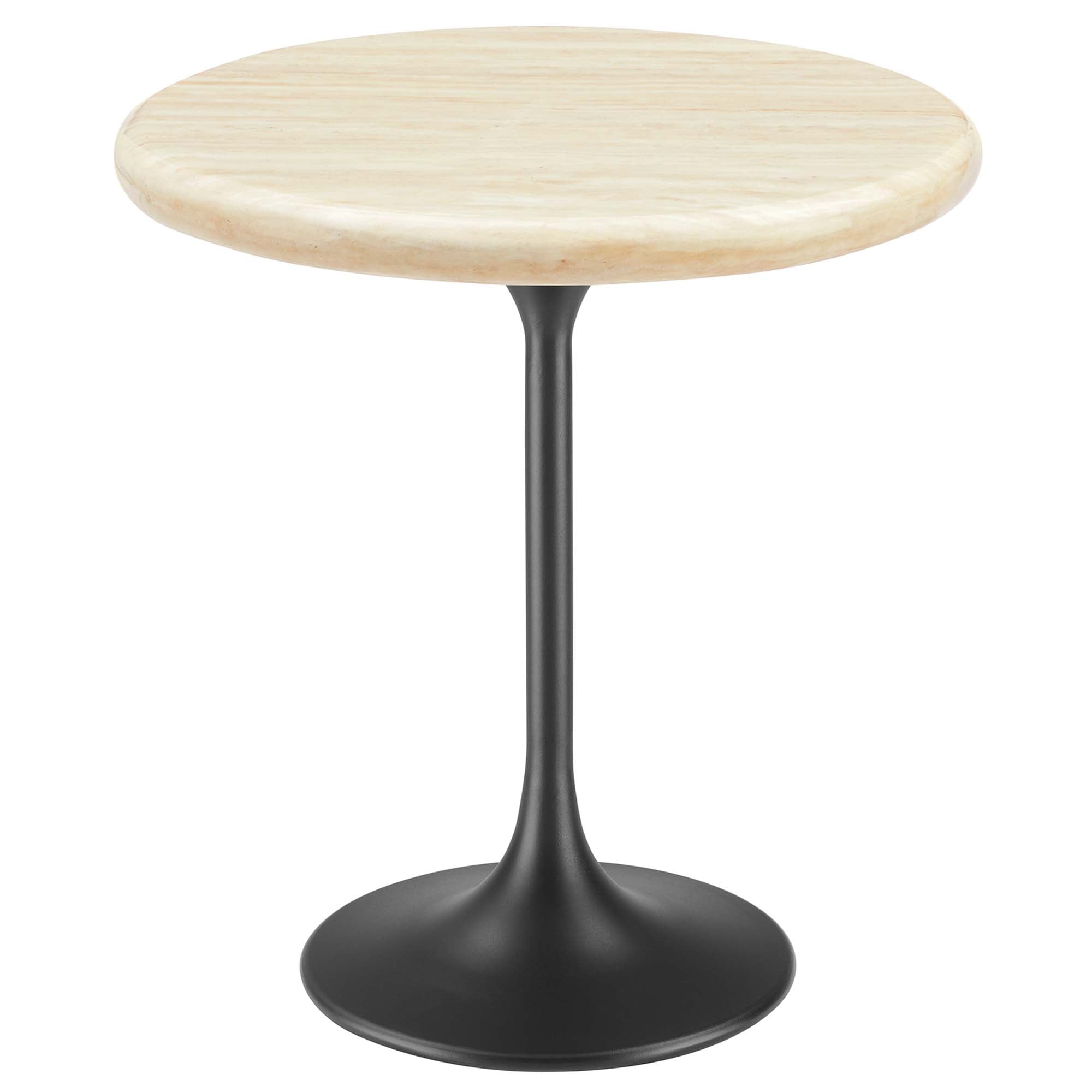 Lippa 20" Round Faux Travertine Side Table, Black Travertine