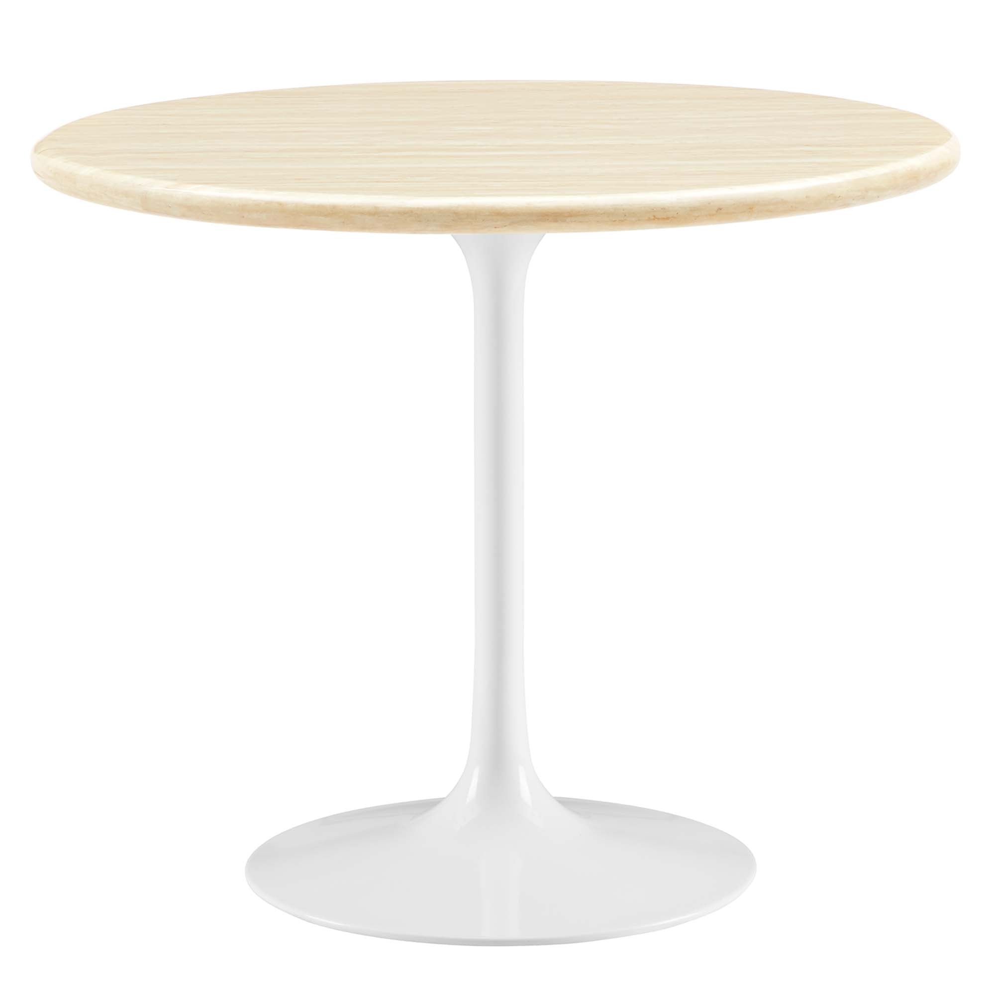 Lippa 36" Round Faux Travertine Dining Table, White Travertine