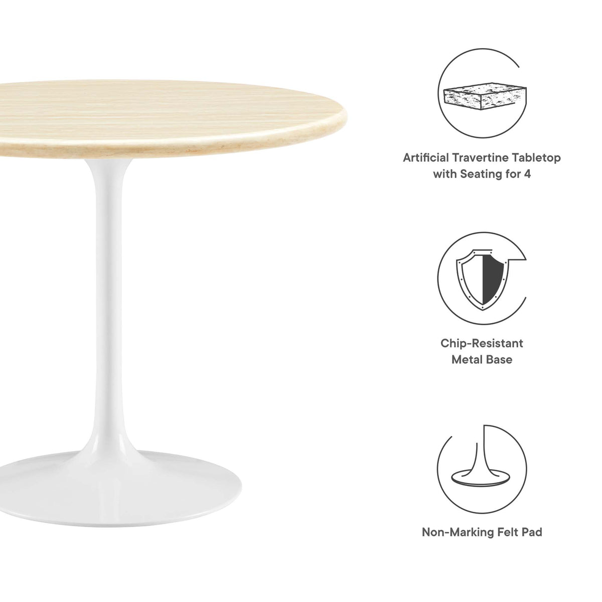 Lippa 36" Round Faux Travertine Dining Table, White Travertine
