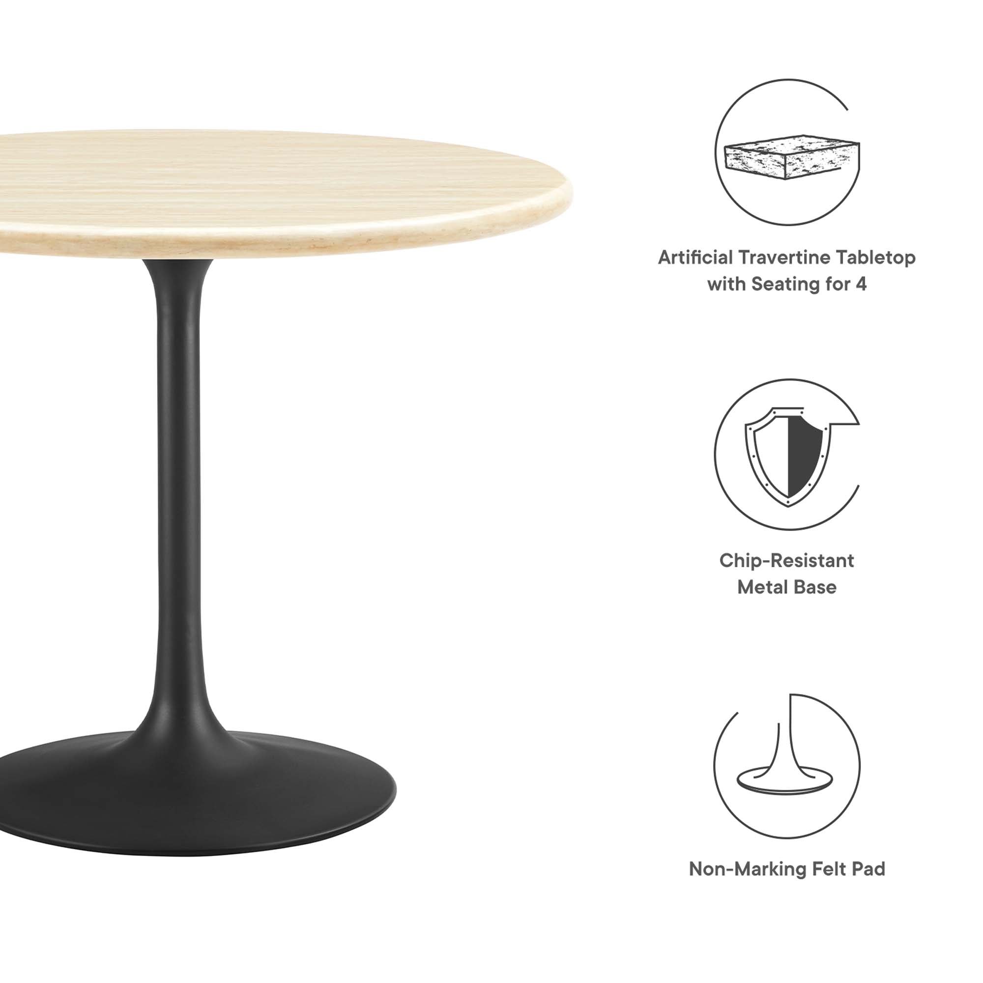 Lippa 36" Round Faux Travertine Dining Table, Black Travertine