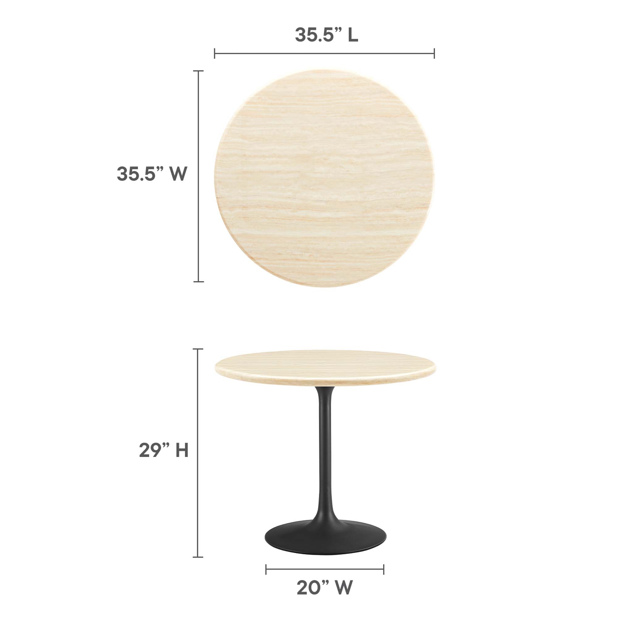 Lippa 36" Round Faux Travertine Dining Table, Black Travertine