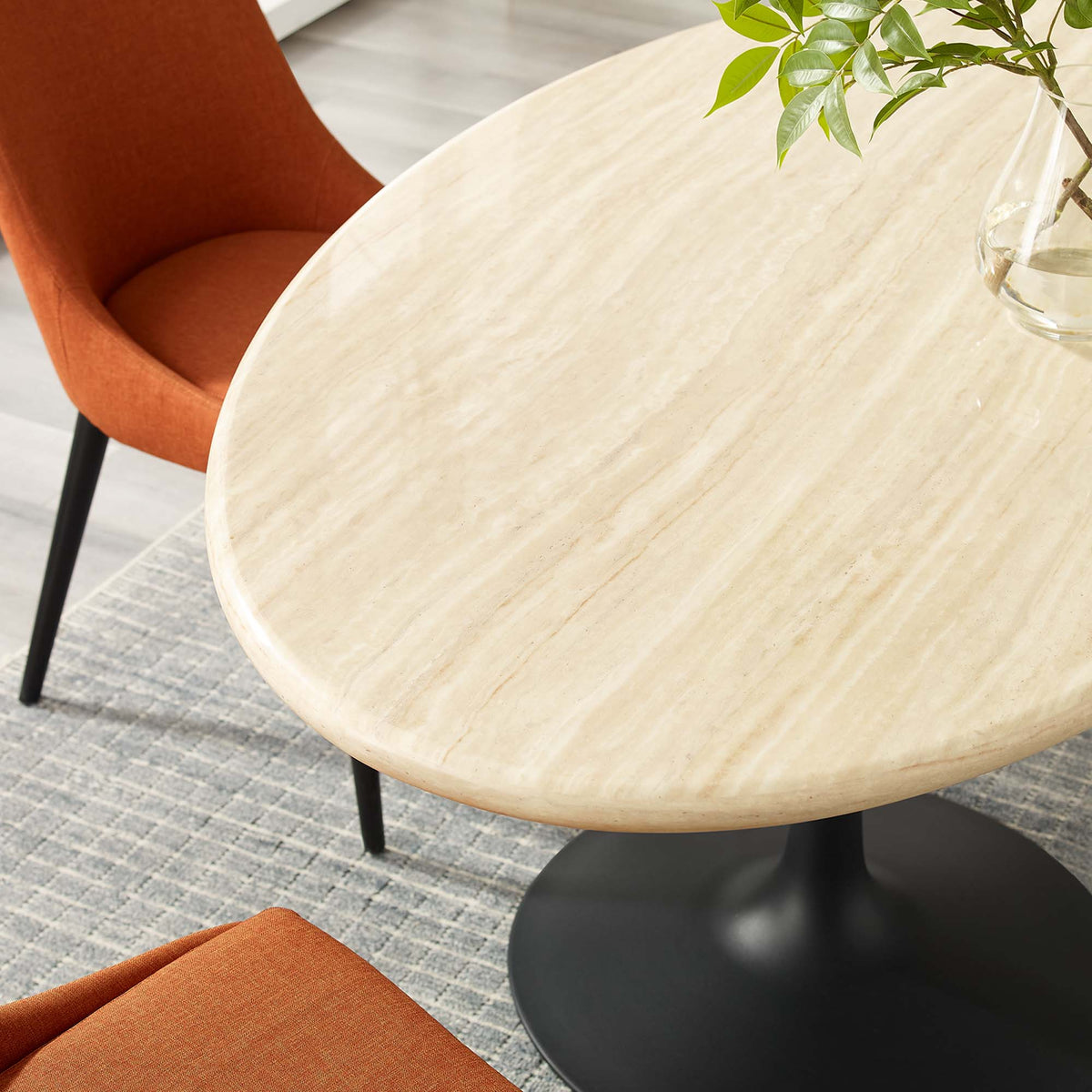 Lippa 60" Oval Faux Travertine Dining Table, Black Travertine