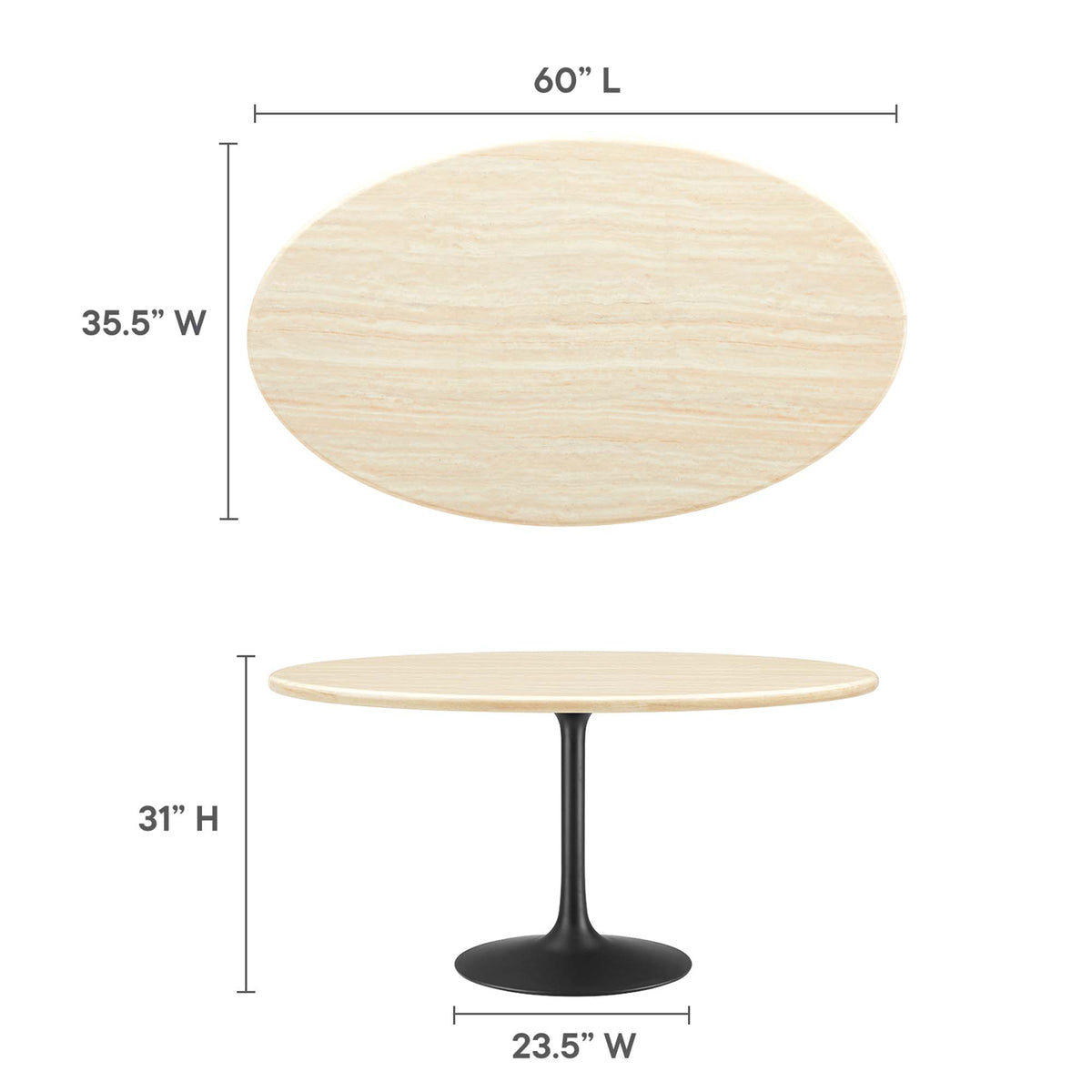 Lippa 60" Oval Faux Travertine Dining Table, Black Travertine