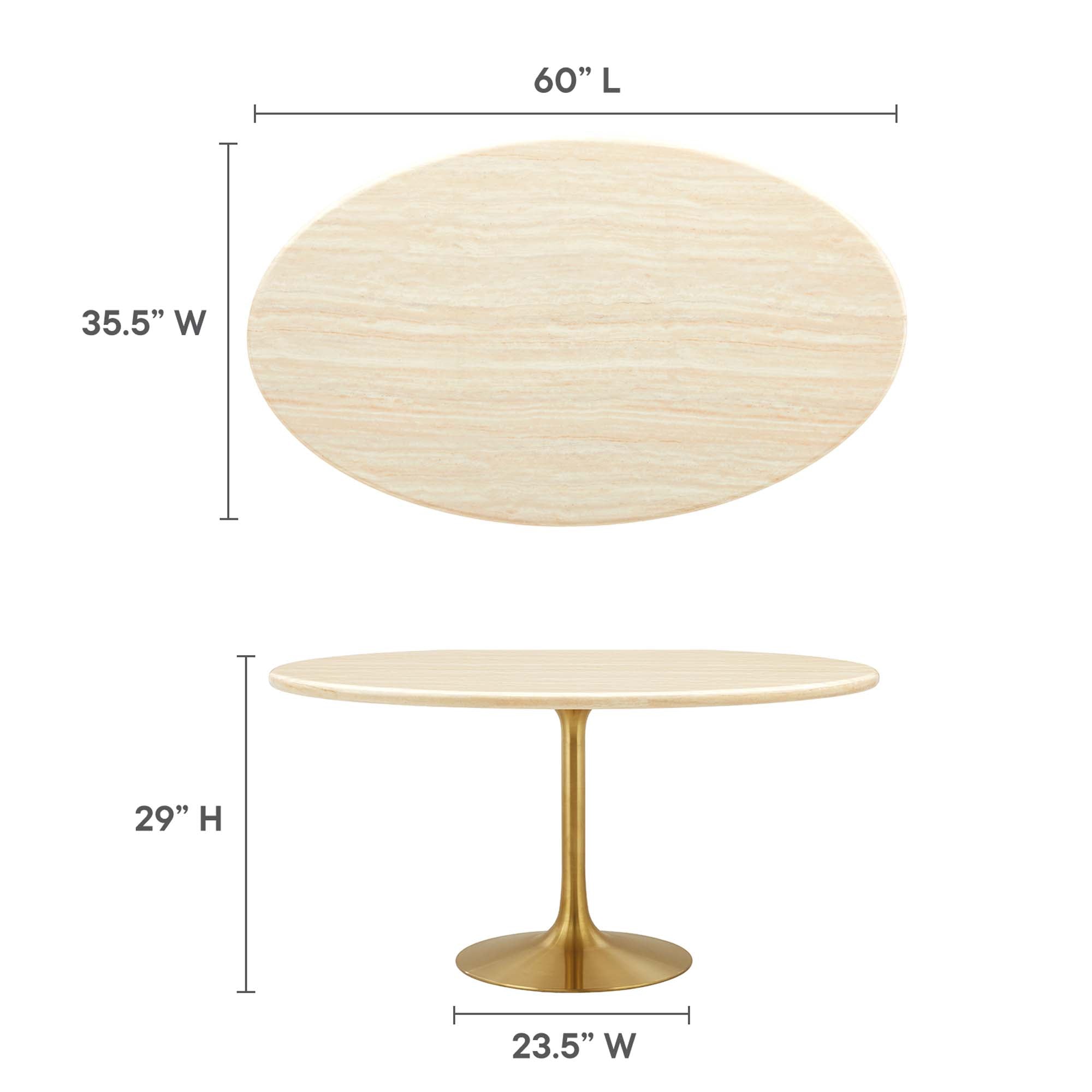 Lippa 60" Oval Faux Travertine Dining Table, Gold Travertine
