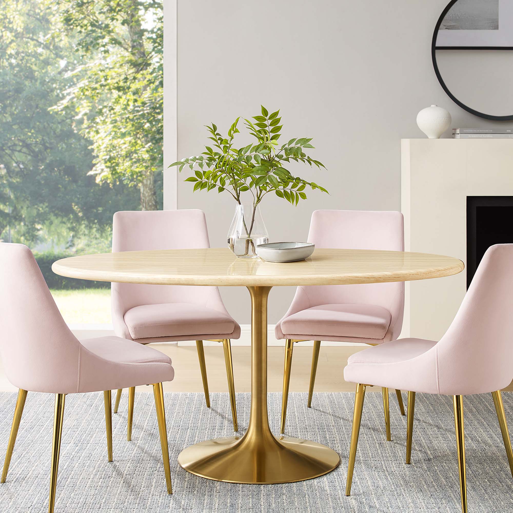 Lippa 60" Oval Faux Travertine Dining Table, Gold Travertine