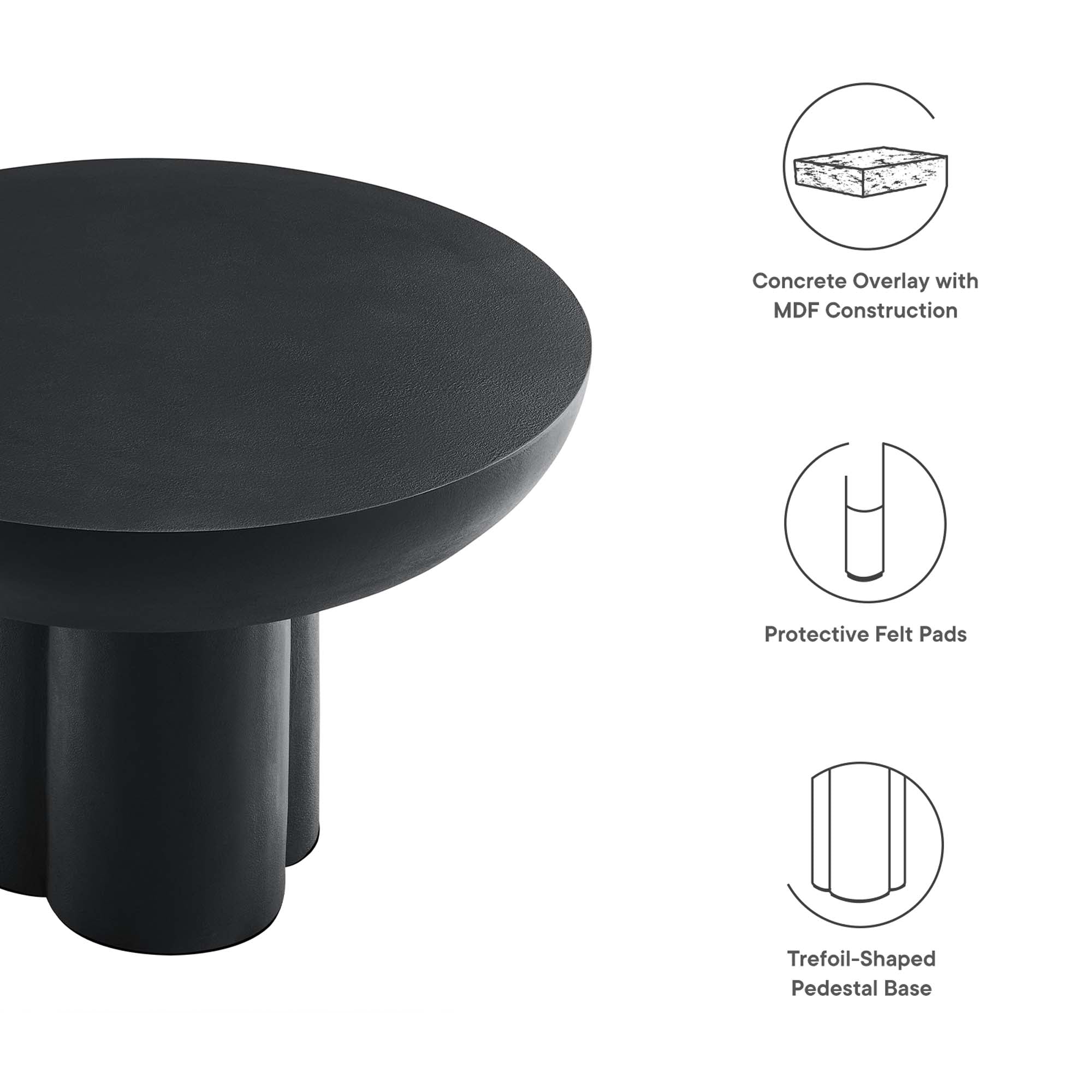 Caspian Round Concrete Coffee Table, Black