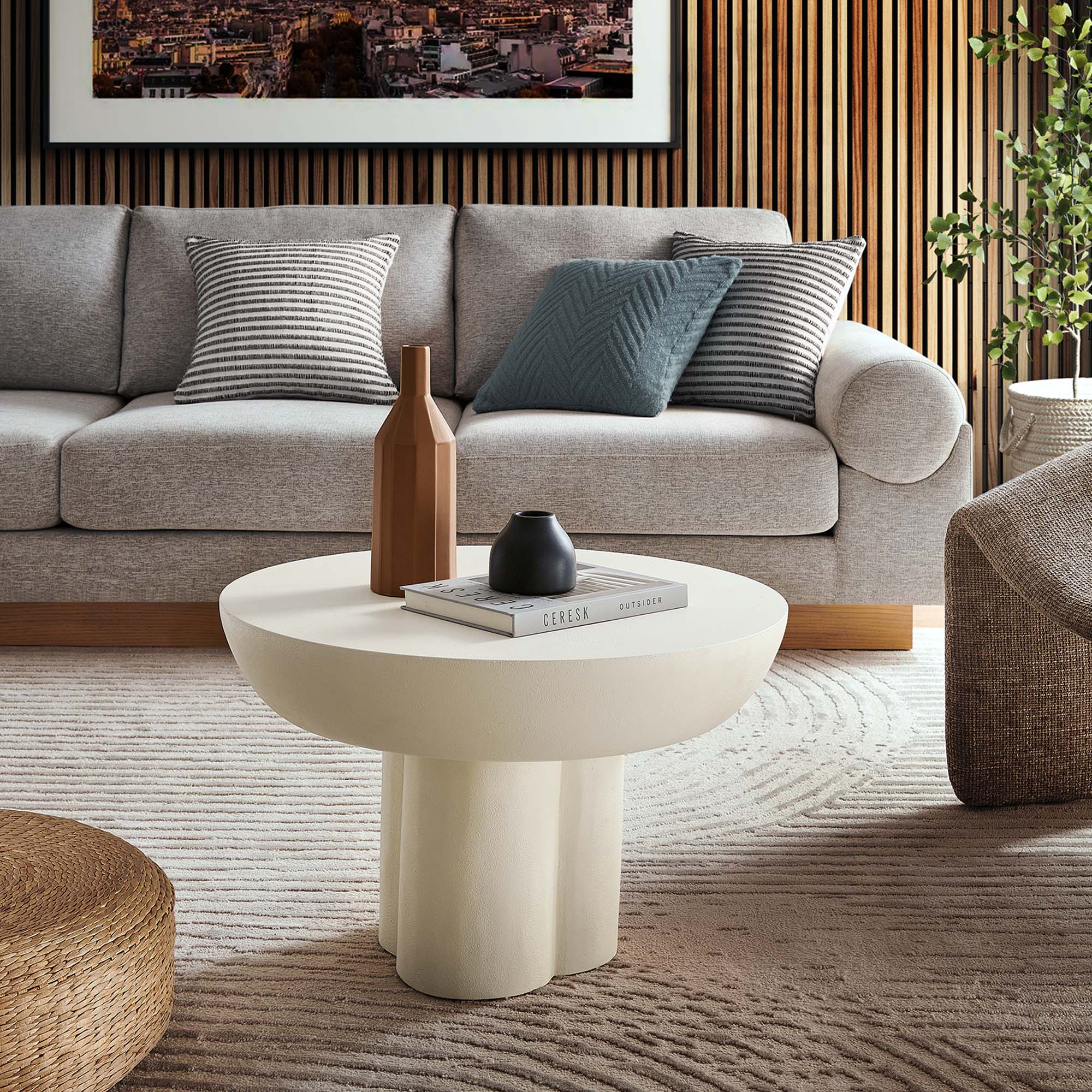 Caspian Round Concrete Coffee Table, White