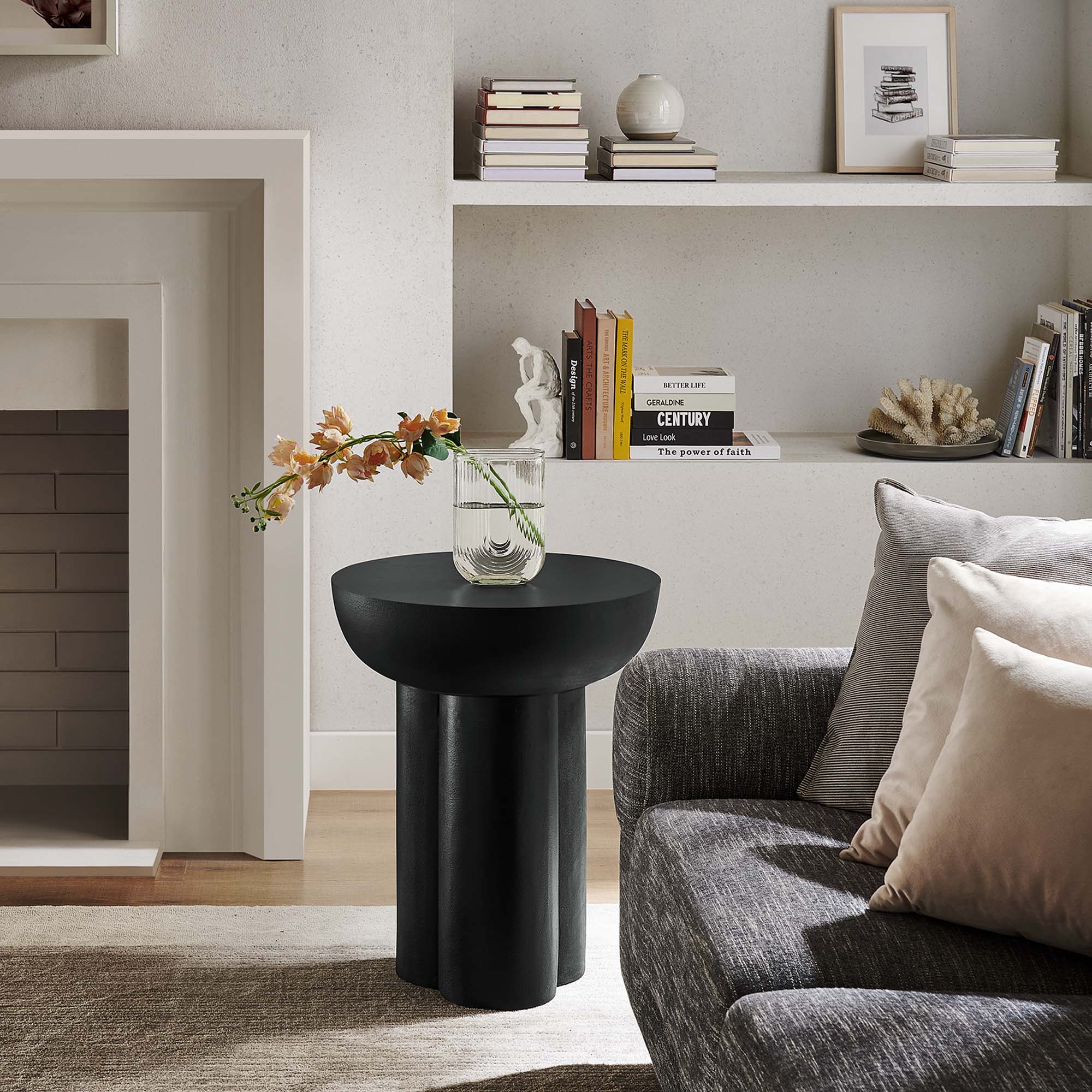 Caspian Round Concrete Side Table, Black