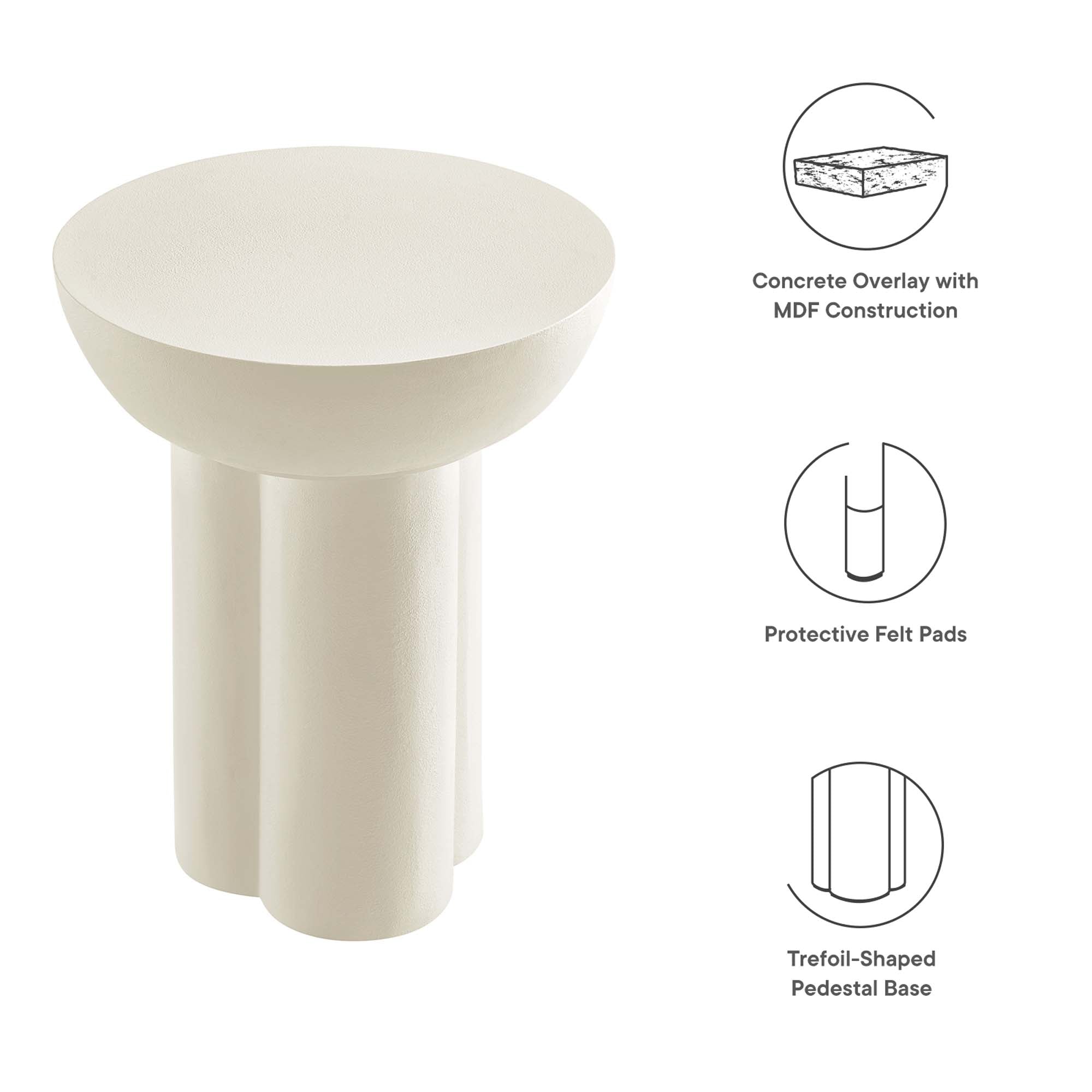 Caspian Round Concrete Side Table, White