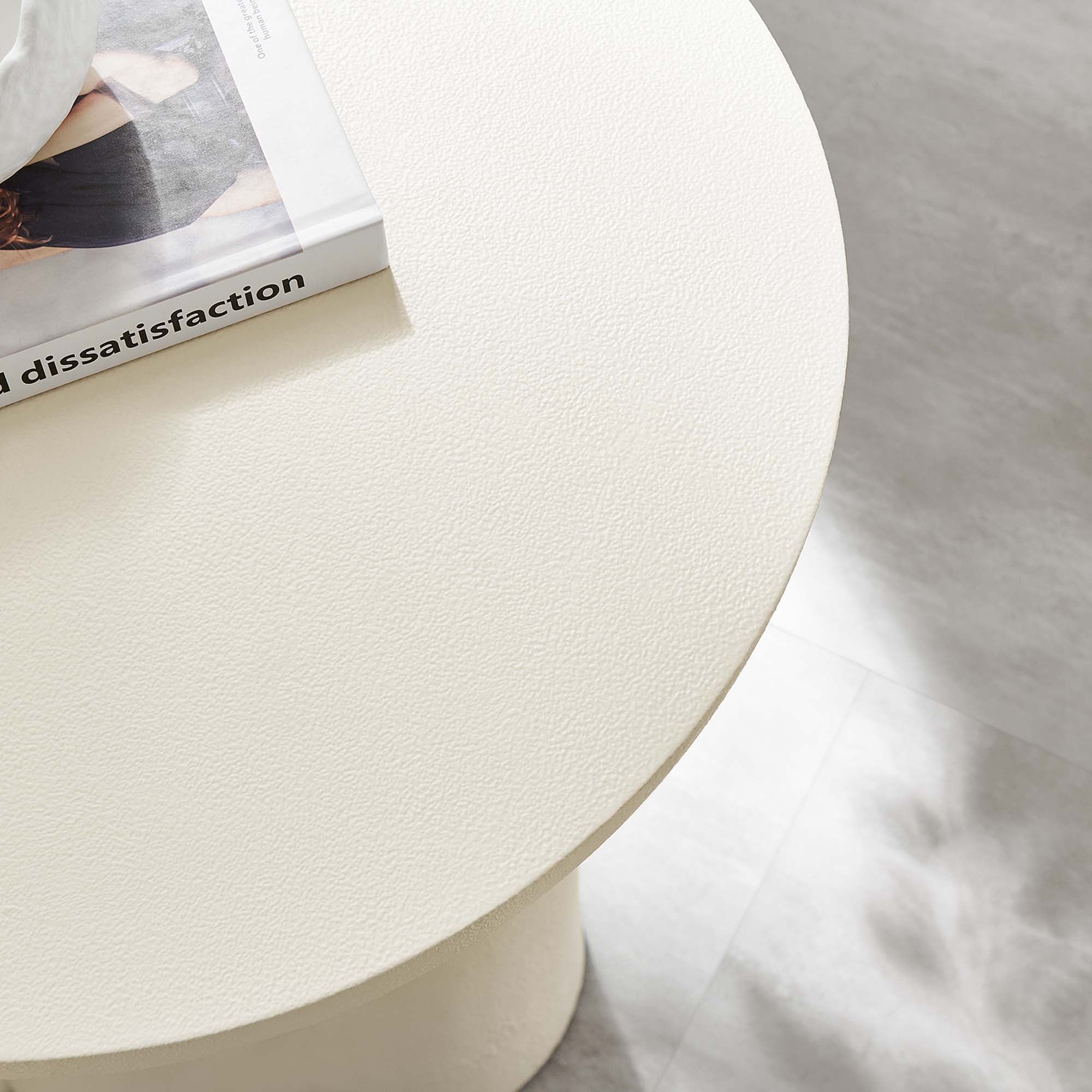 Caspian Round Concrete Side Table, White
