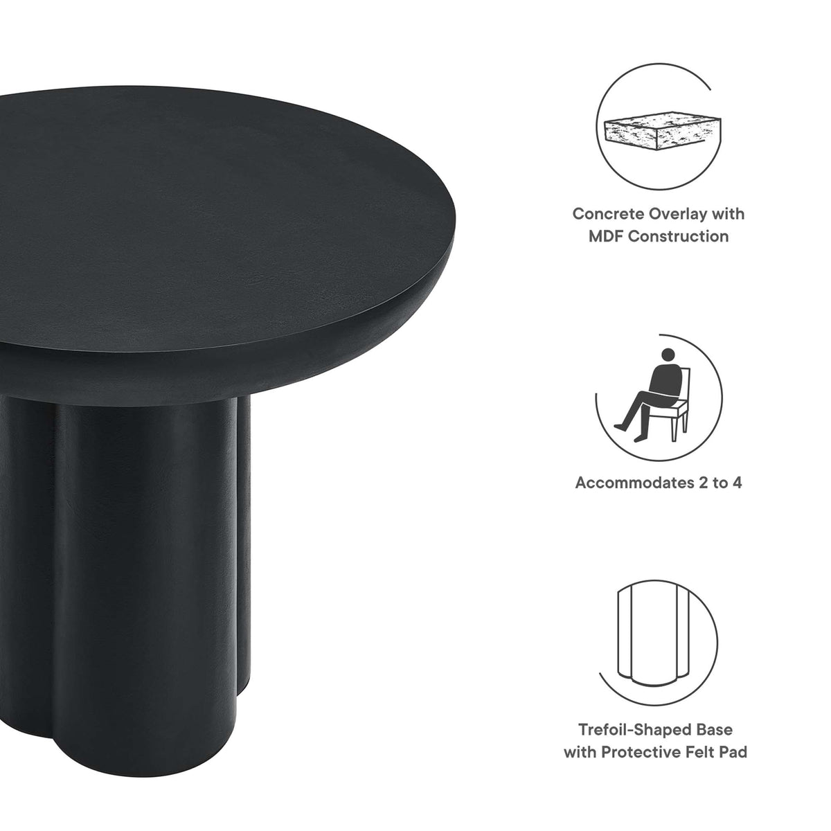 Caspian 40" Round Concrete Dining Table, Black