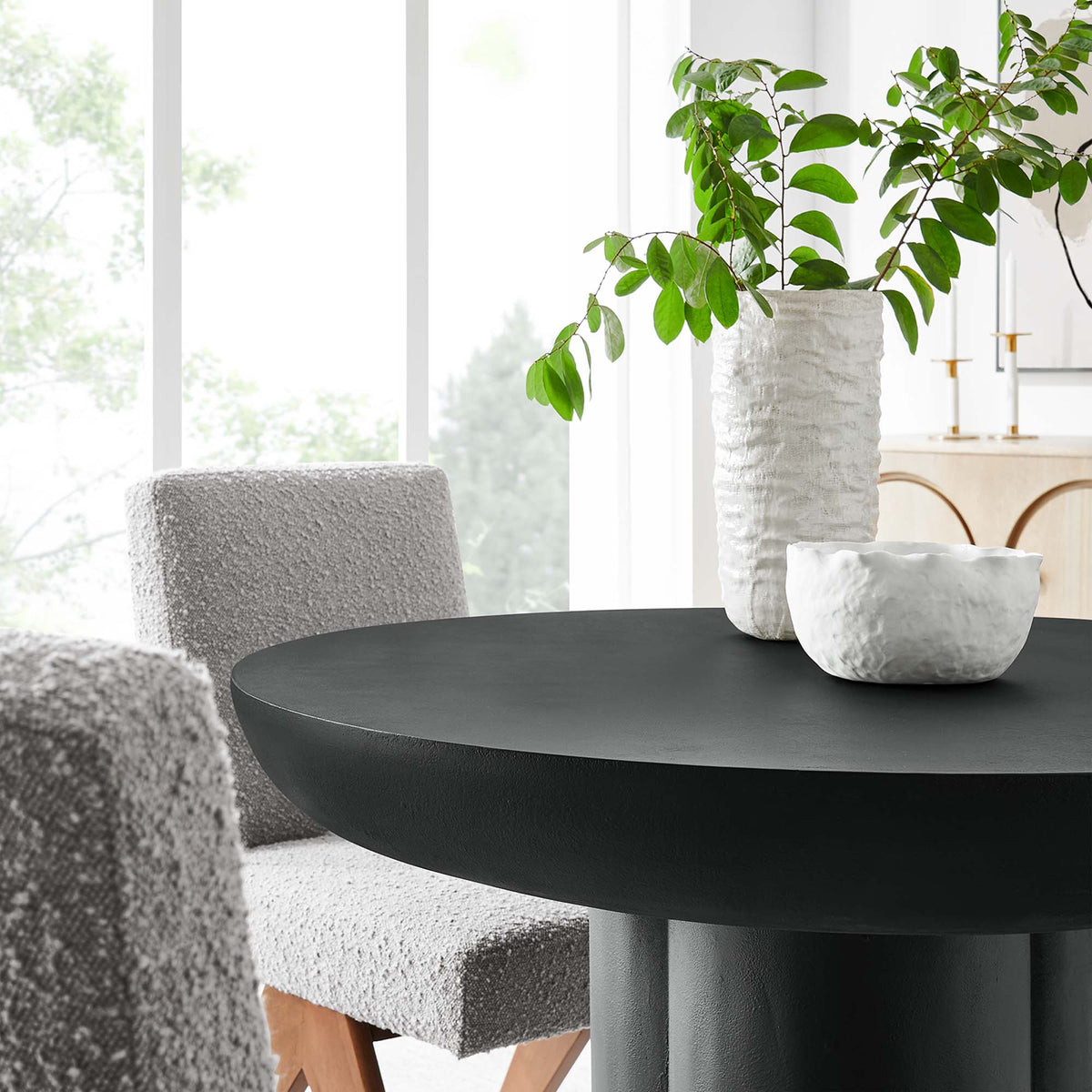 Caspian 40" Round Concrete Dining Table, Black