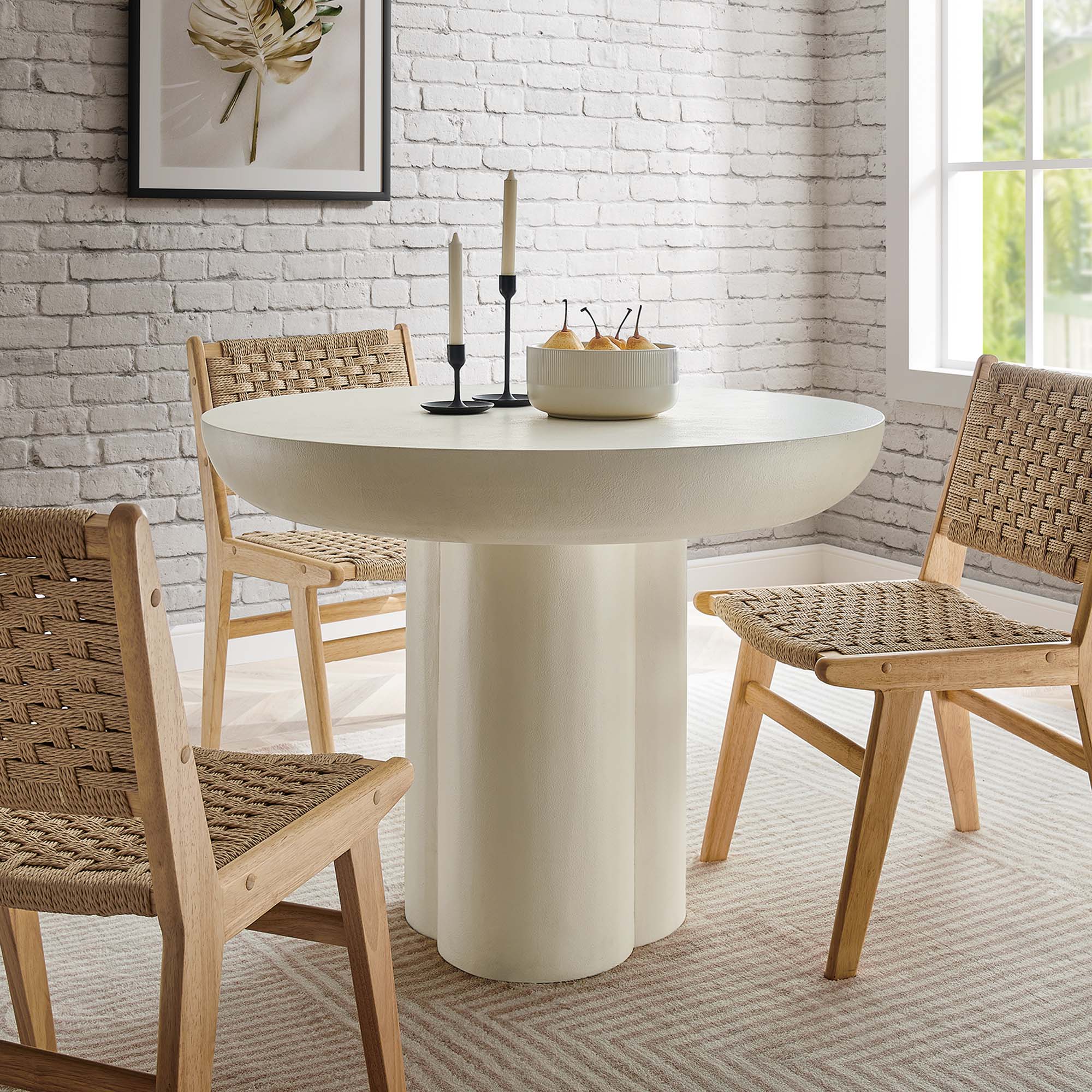 Caspian 40" Round Concrete Dining Table, White