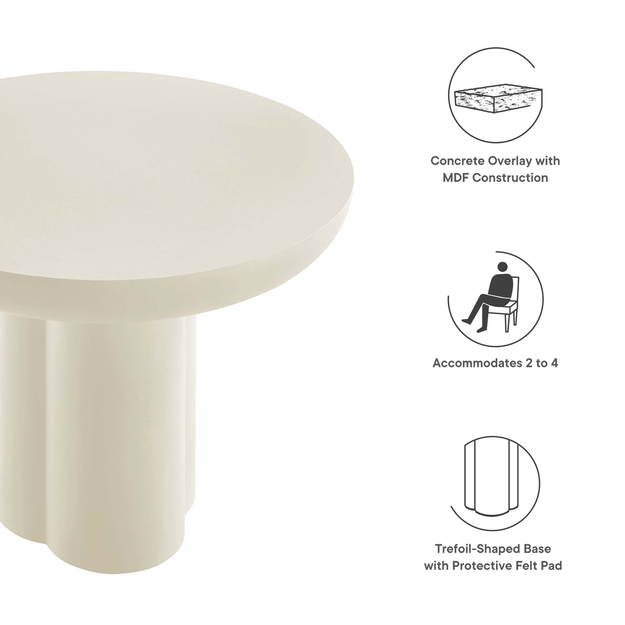 Caspian 40" Round Concrete Dining Table, White