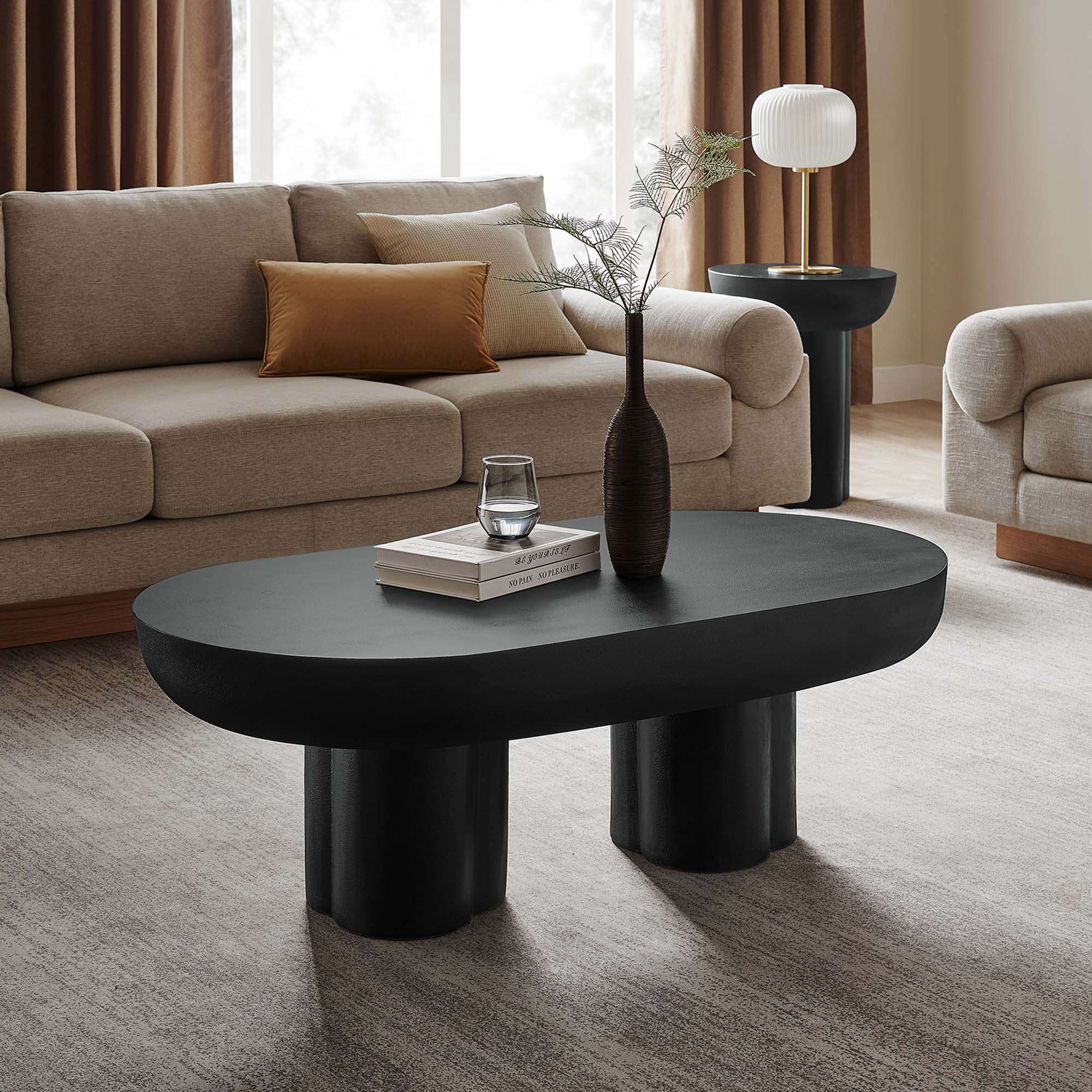 Caspian Oval Concrete Coffee Table, Black