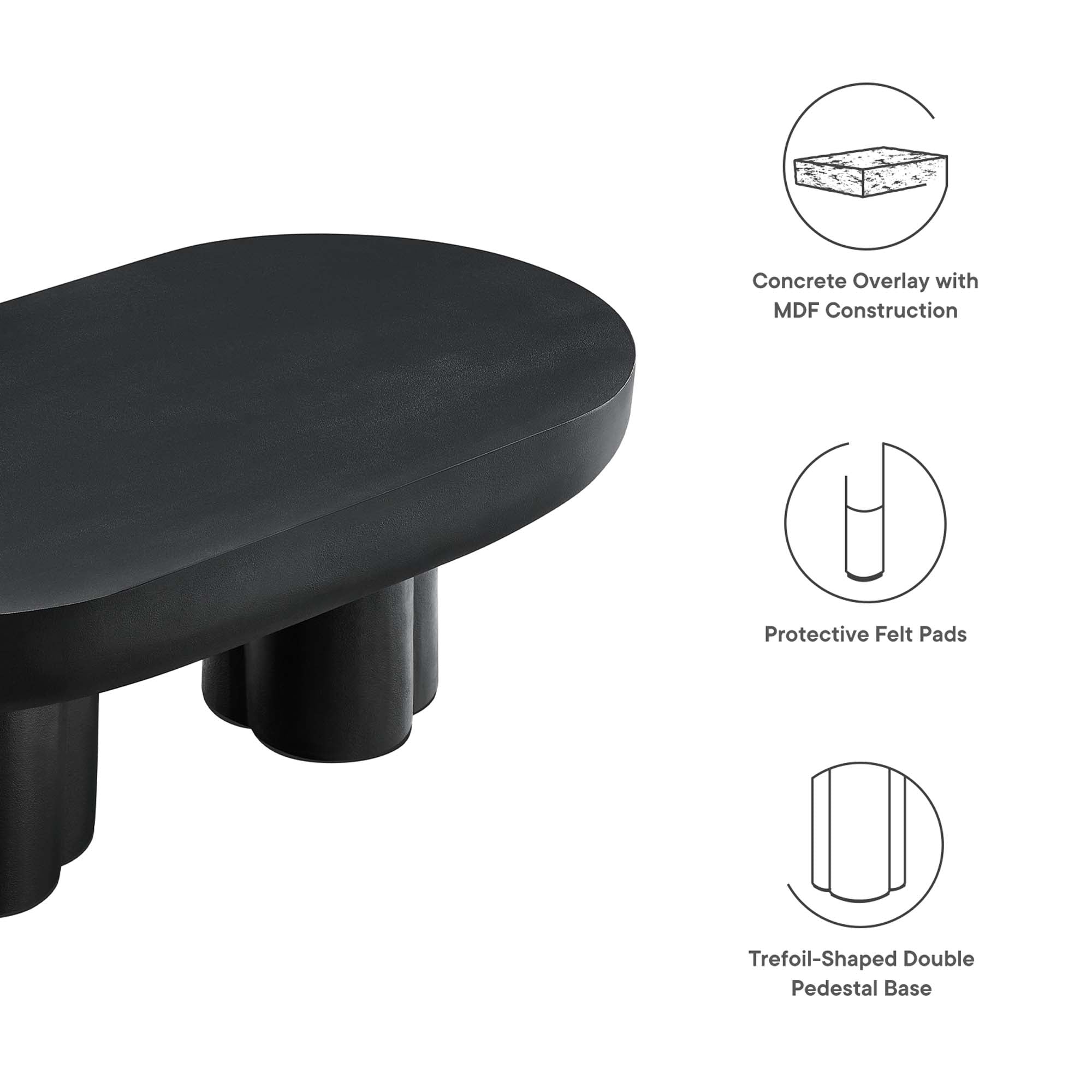 Caspian Oval Concrete Coffee Table, Black