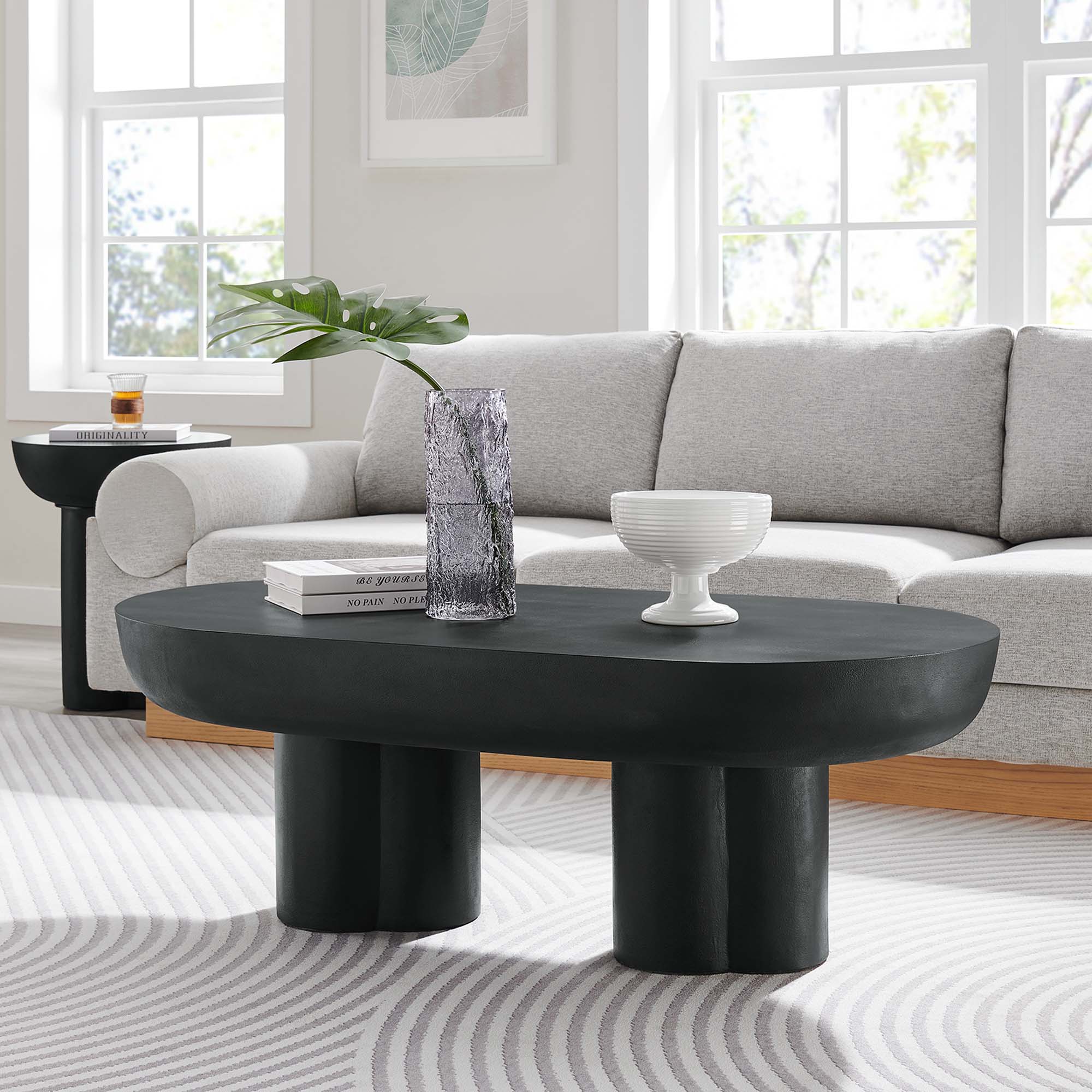 Caspian Oval Concrete Coffee Table, Black