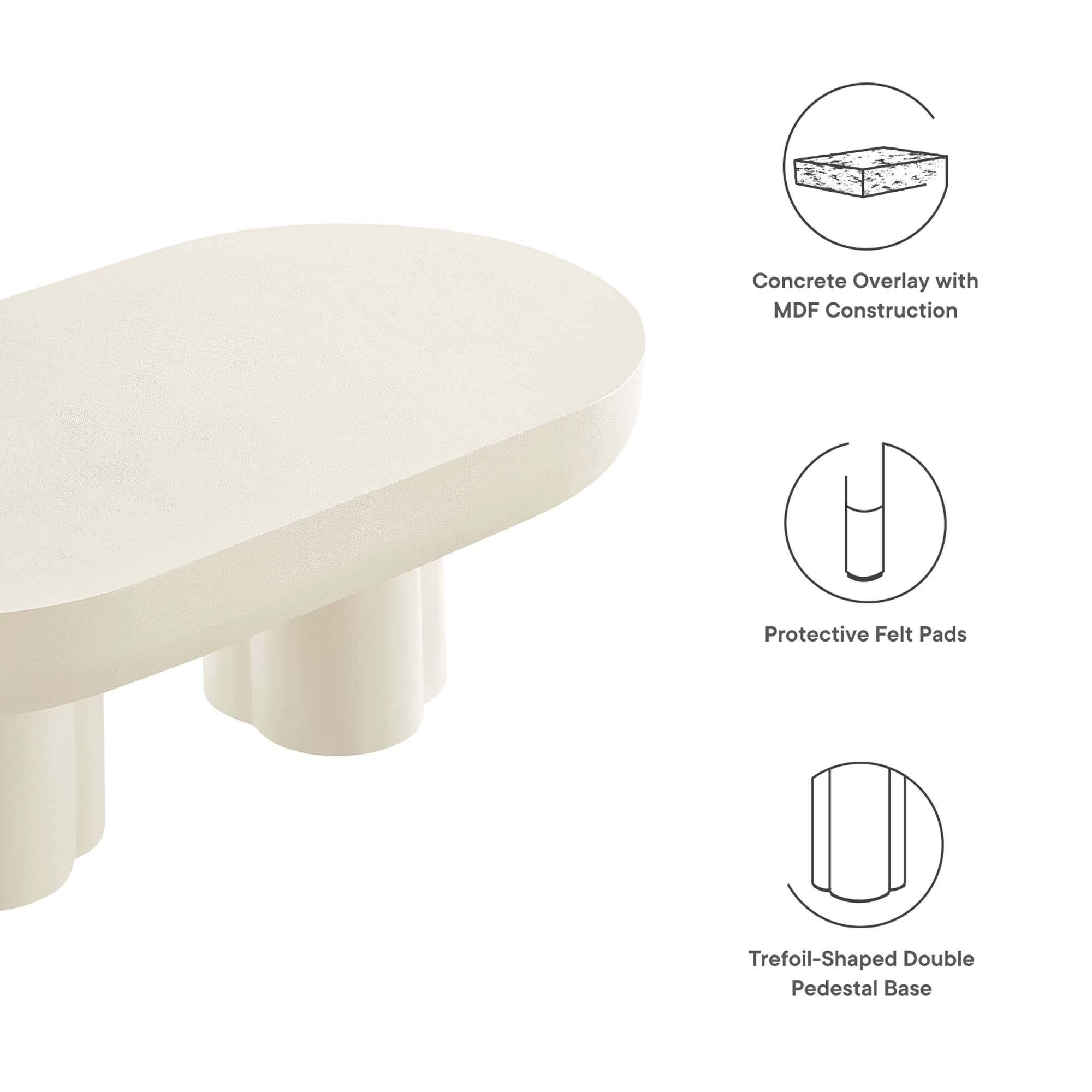 Caspian Oval Concrete Coffee Table, White
