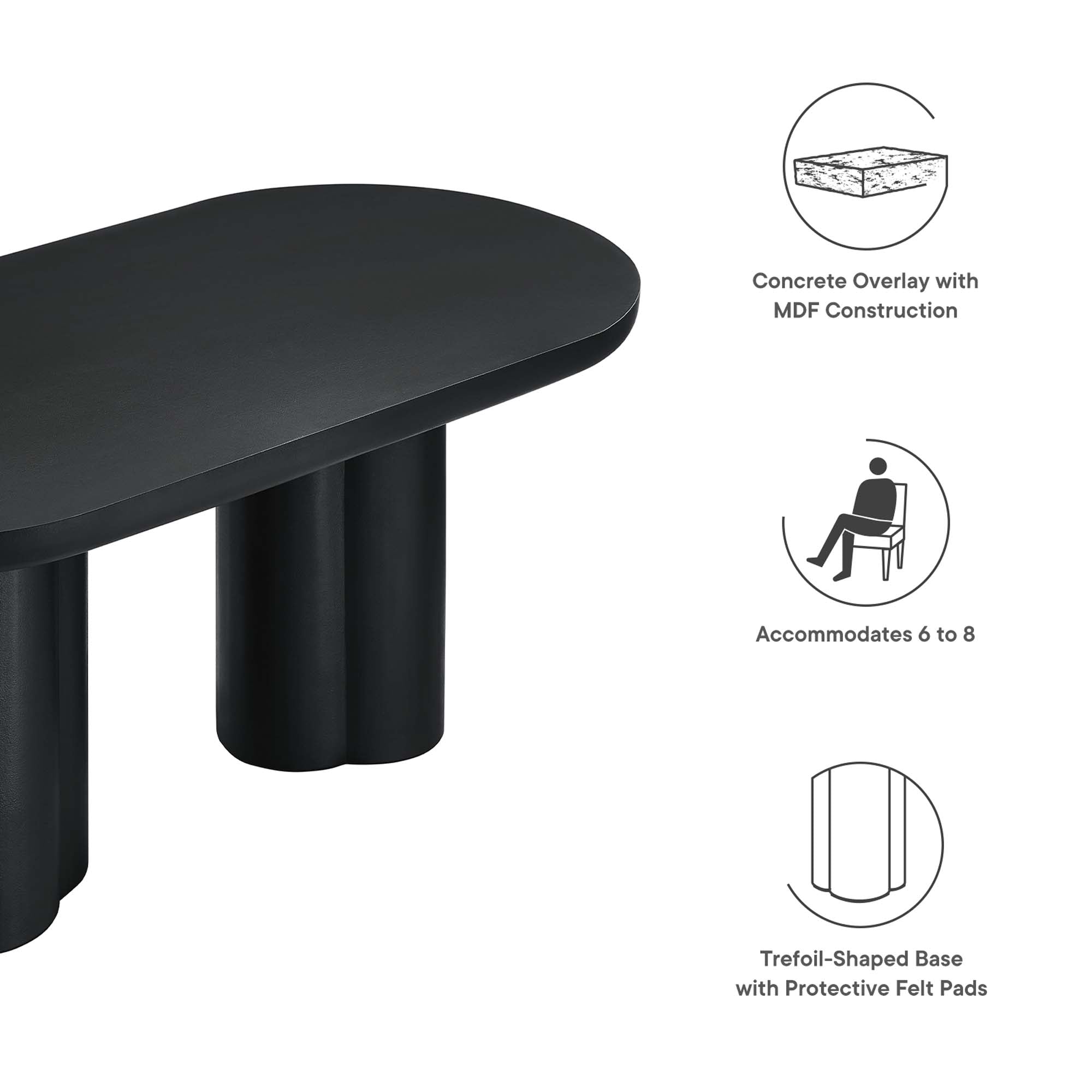 Caspian 72" Oval Concrete Dining Table, Black